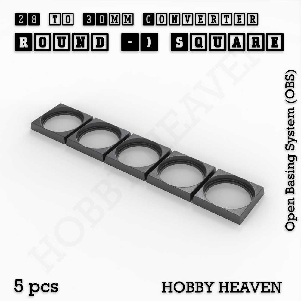 Base 28mm To 30mm Square Converter x5pcs Round to Square Bases Shape and Size Converters 3d Print Full Range