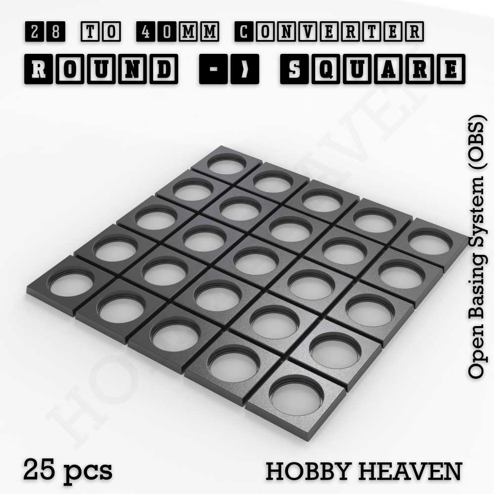 Base 28mm To 40mm Square Converter x25pcs Round to Square Bases Shape and Size Converters 3d Print Full Range