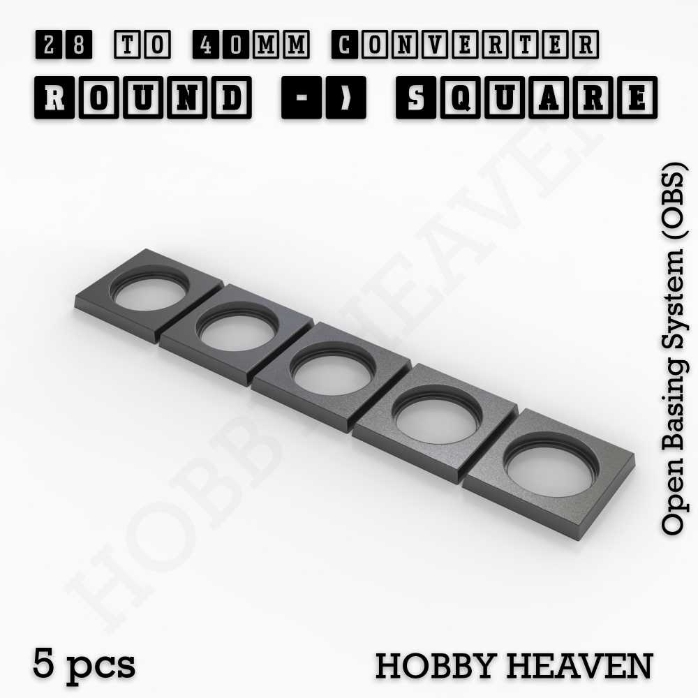 Base 28mm To 40mm Square Converter x5pcs Round to Square Bases Shape and Size Converters 3d Print Full Range