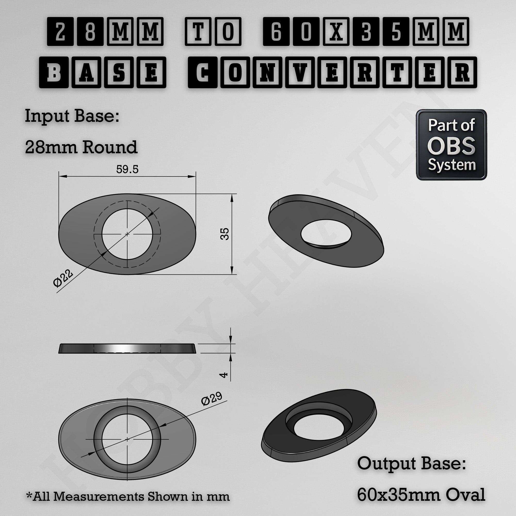 Base Round To Oval Bases Size Converters 3d Print Full Range