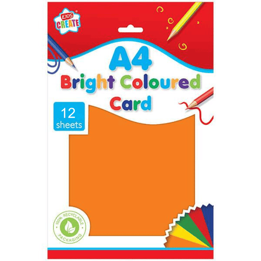 Arts & Crafts > Paper & Craft Materials > Paper > Card Paper Children's Pack of 12 A4 Assorted Bright Coloured Card Sheets 5055497065167