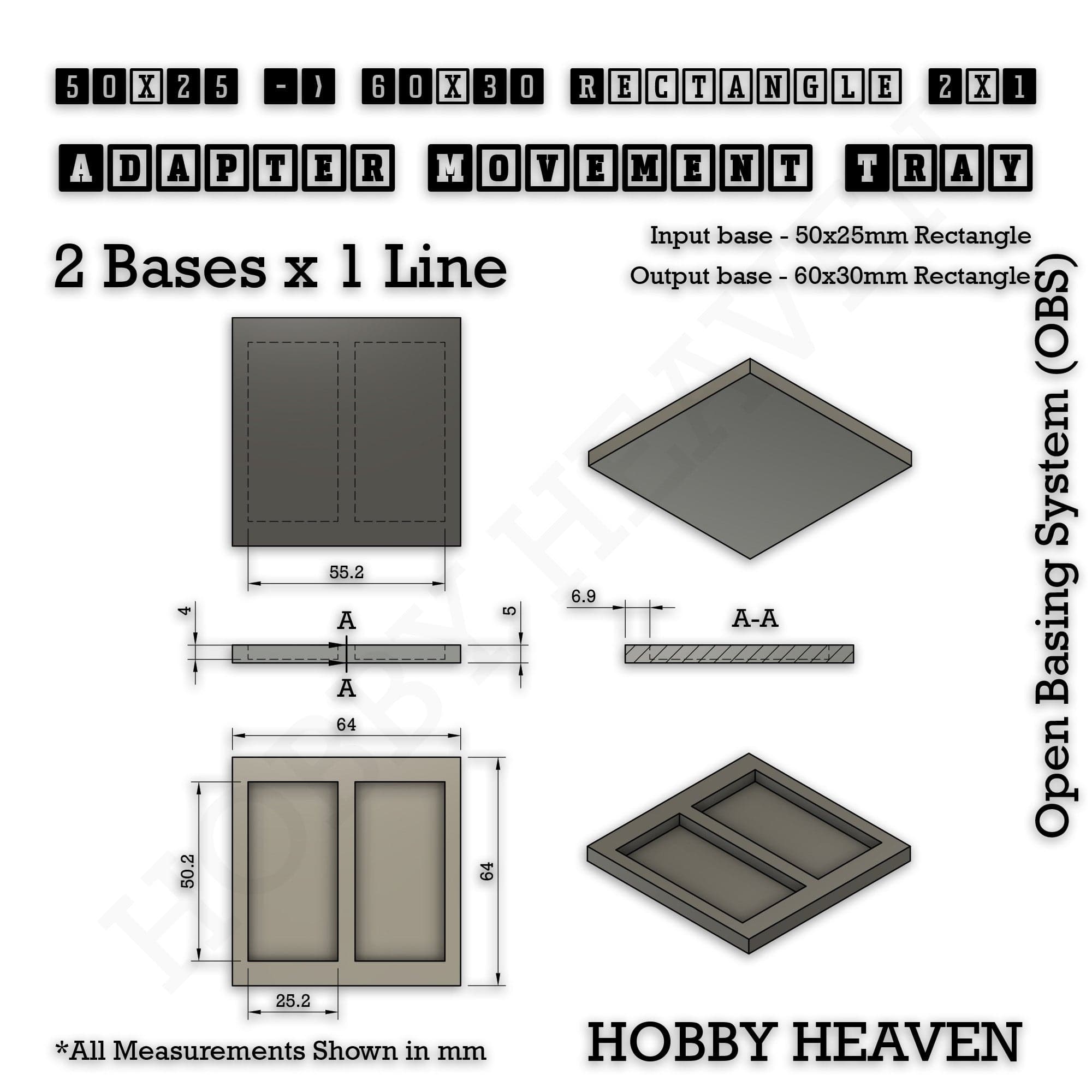 Movement Tray Square and Rectangle Movement Trays Adapters for Tabletop Games