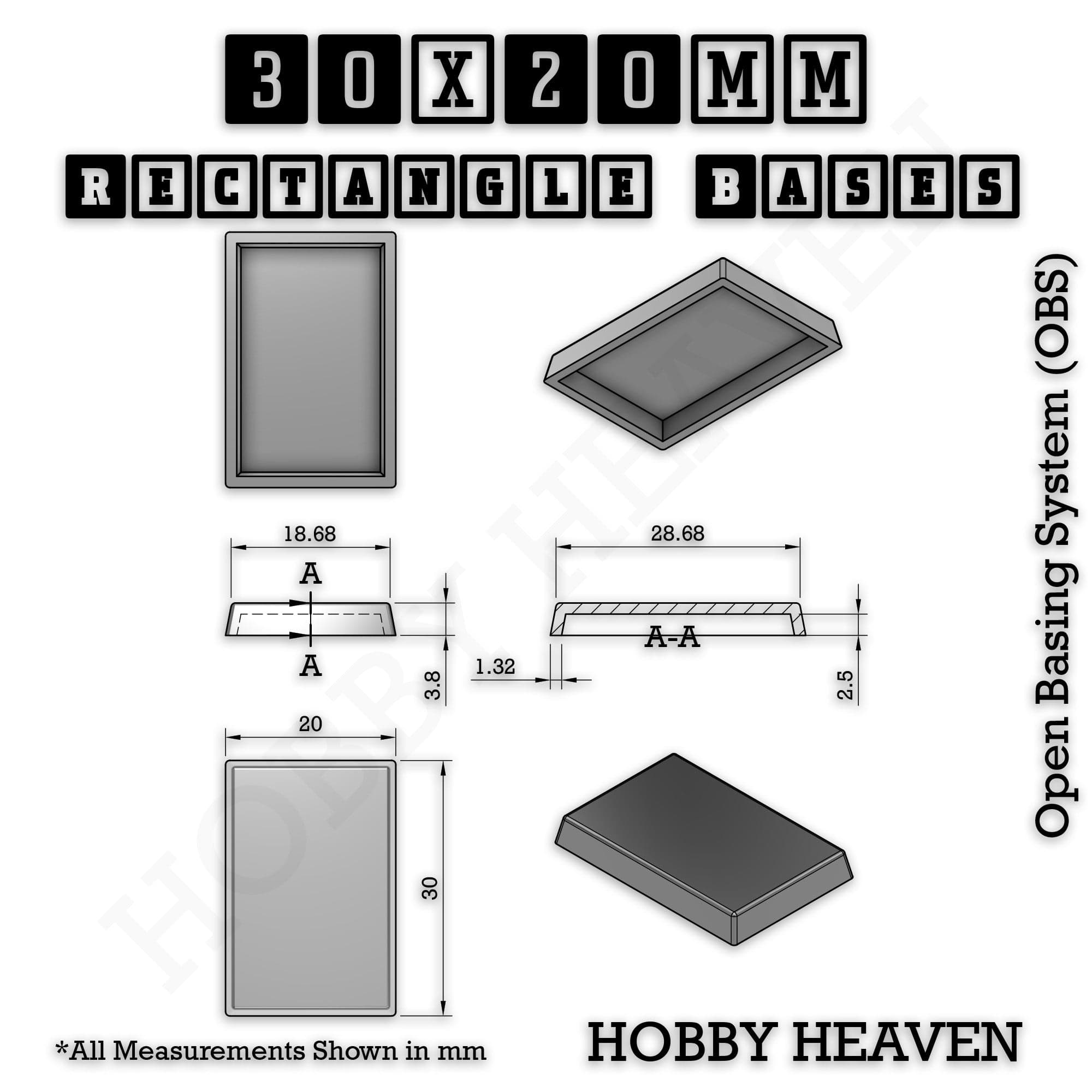 Base Rectangle Bases Range Sizes - 20x15mm to 75x25mm Small Sizes 3d Print Full Range Tabletop Games