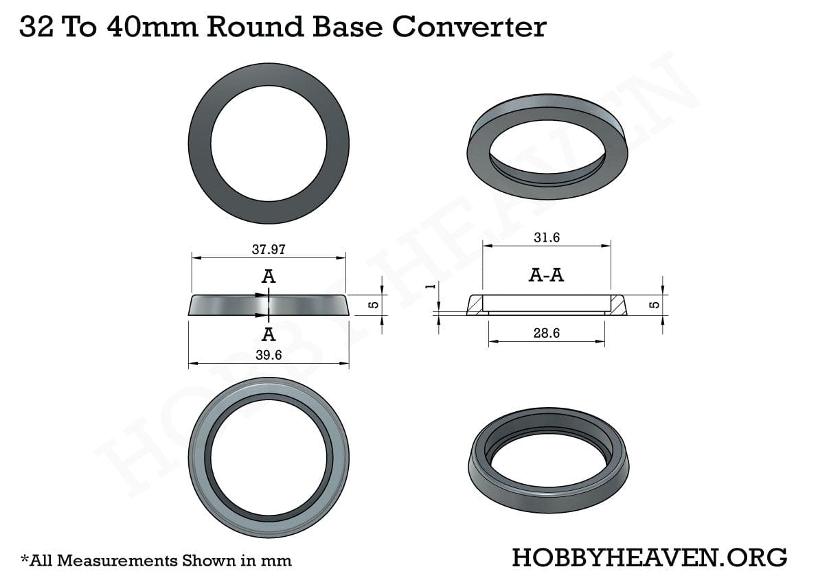 Base 32 to 40mm Round Bases Converters 3d Print