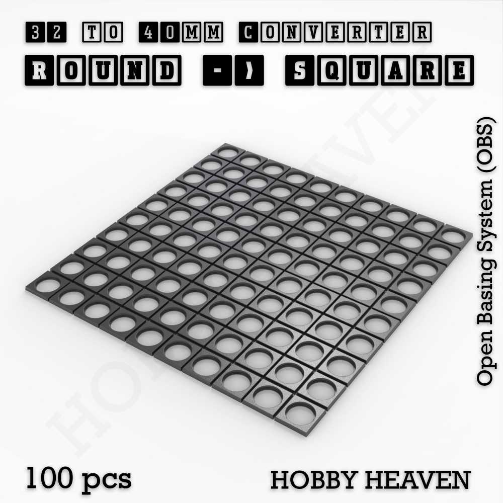 Base 32mm To 40mm Square Converter x100pcs Round to Square Bases Shape and Size Converters 3d Print Full Range