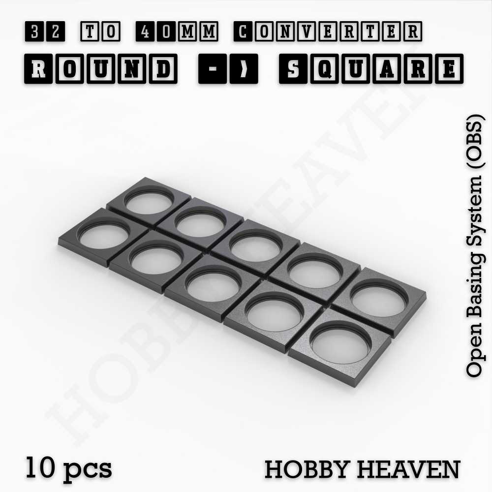 Base 32mm To 40mm Square Converter x10pcs Round to Square Bases Shape and Size Converters 3d Print Full Range