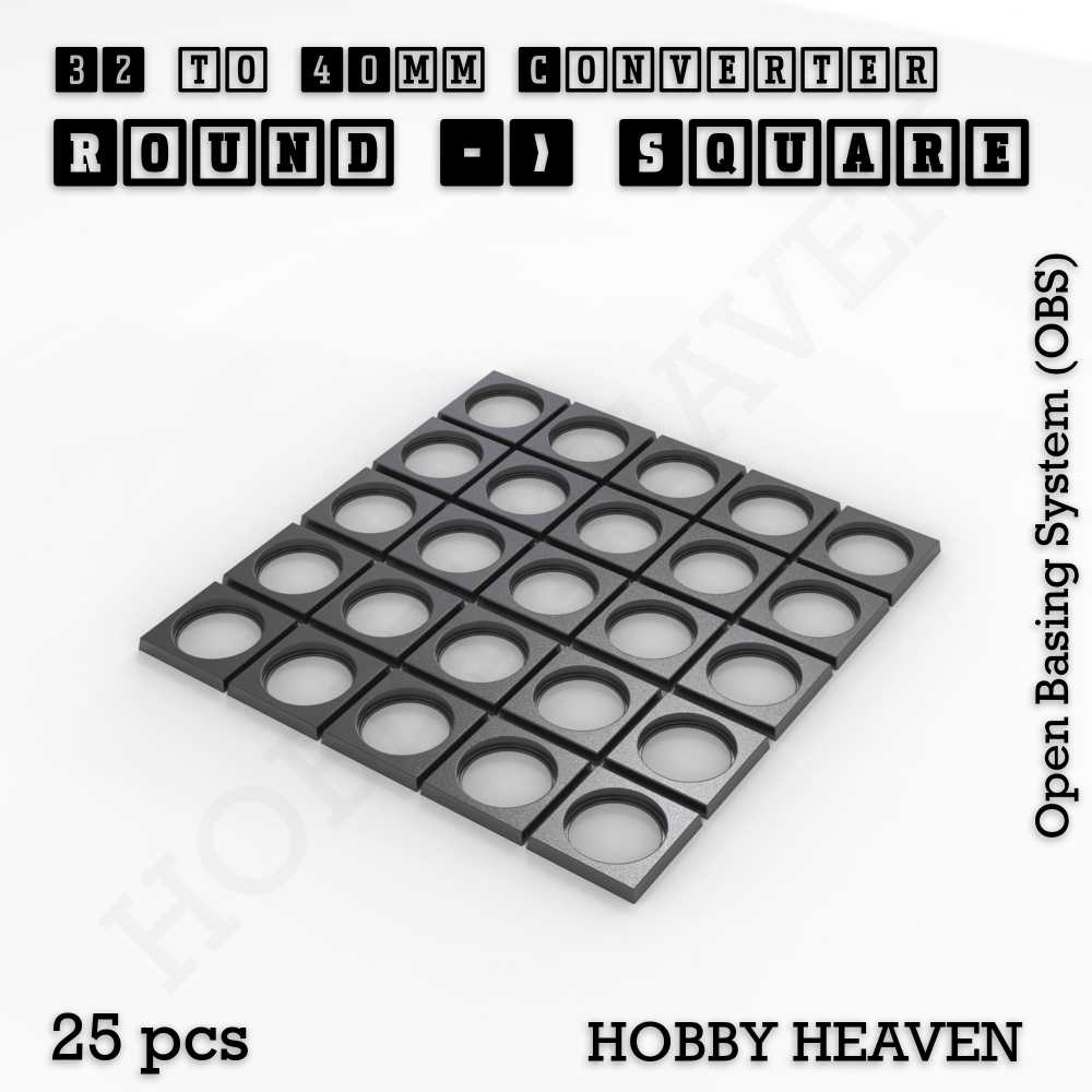Base 32mm To 40mm Square Converter x25pcs Round to Square Bases Shape and Size Converters 3d Print Full Range