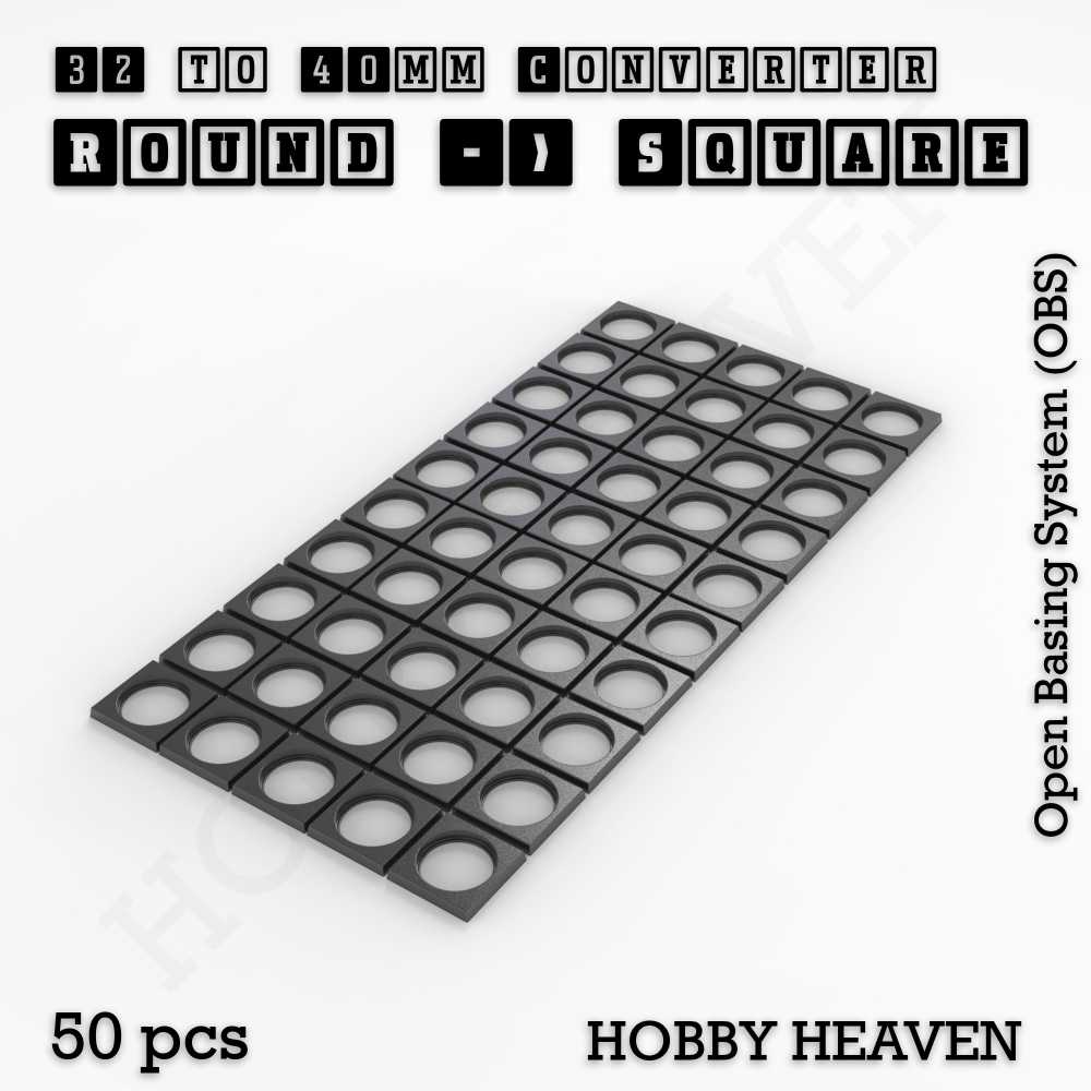 Base 32mm To 40mm Square Converter x50pcs Round to Square Bases Shape and Size Converters 3d Print Full Range