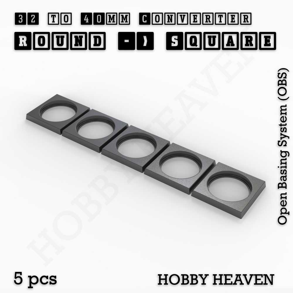 Base 32mm To 40mm Square Converter x5pcs Round to Square Bases Shape and Size Converters 3d Print Full Range