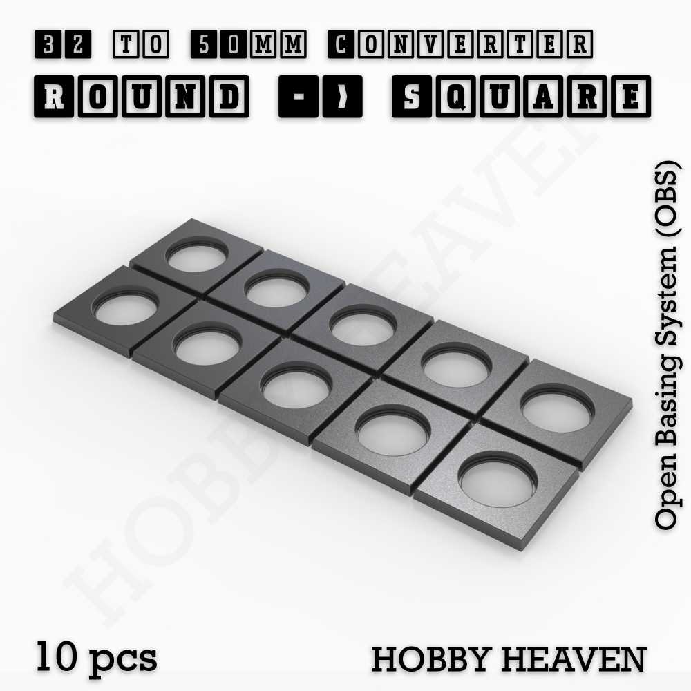 Base 32mm To 50mm Square Converter x10pcs Round to Square Bases Shape and Size Converters 3d Print Full Range