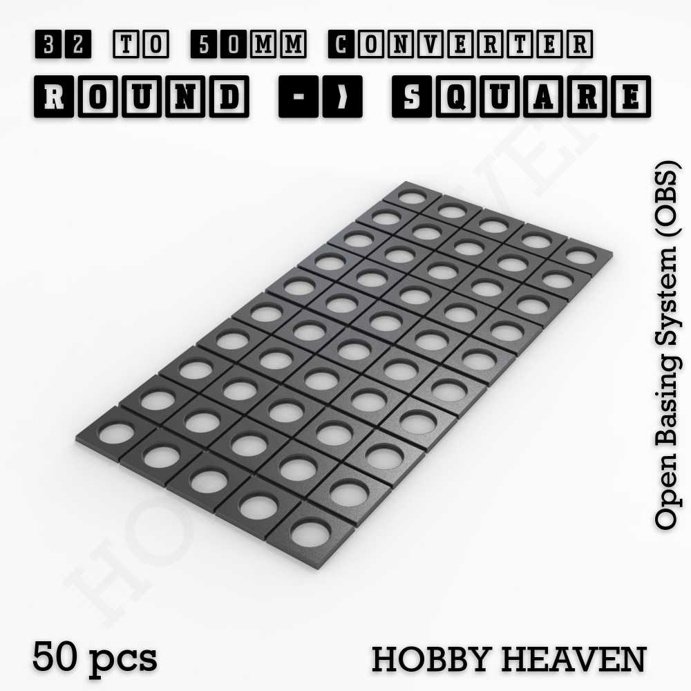 Base 32mm To 50mm Square Converter x50pcs Round to Square Bases Shape and Size Converters 3d Print Full Range