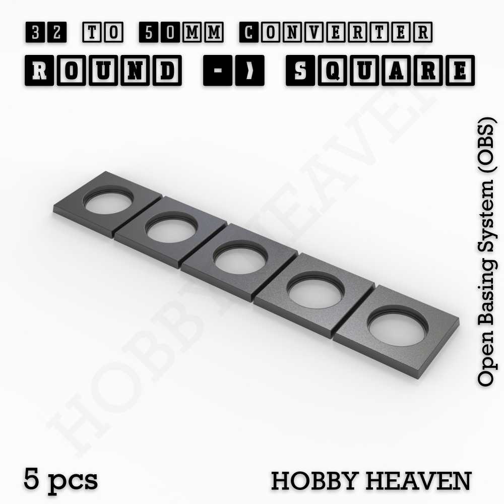Base 32mm To 50mm Square Converter x5pcs Round to Square Bases Shape and Size Converters 3d Print Full Range