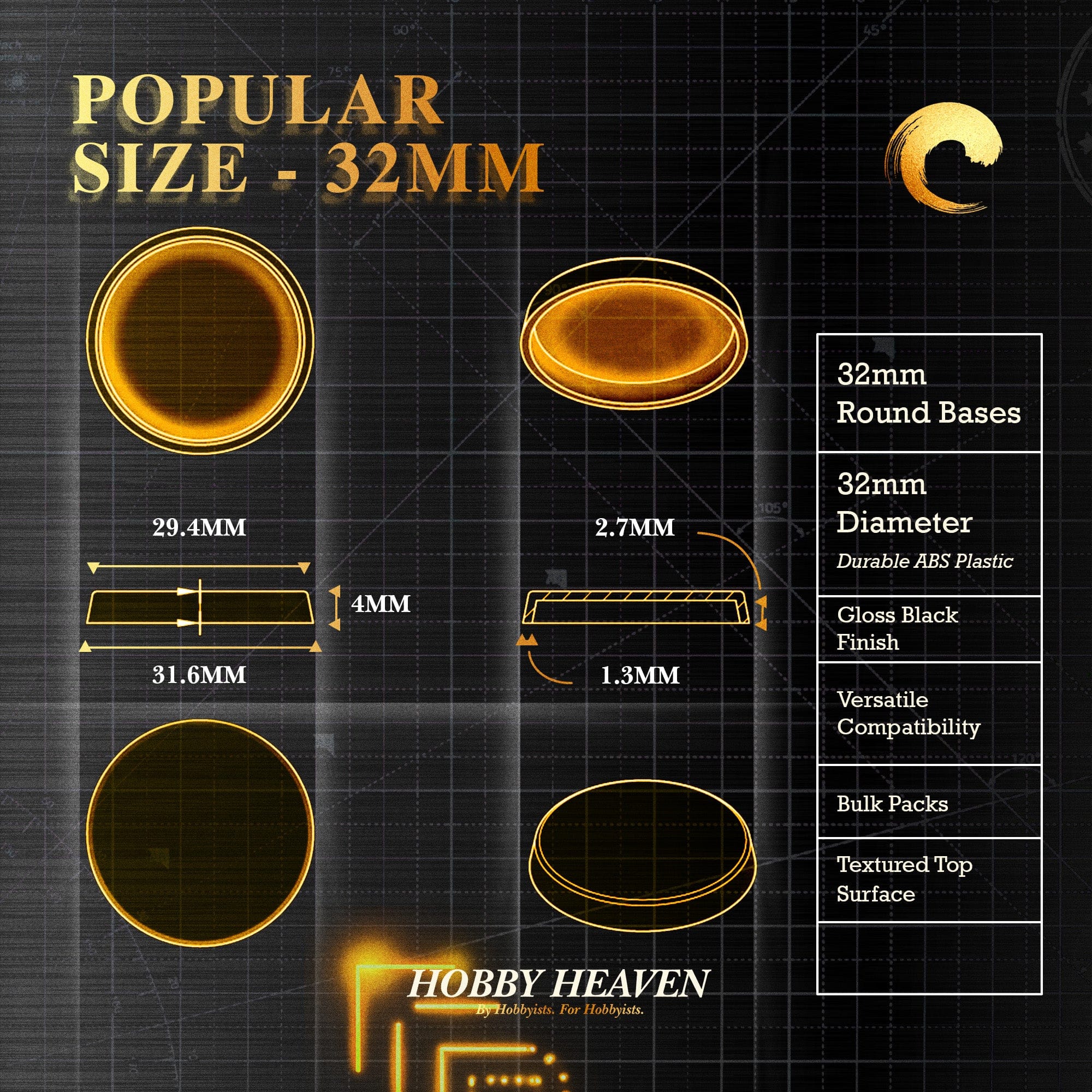 Base 32mm Round Plain Plastic Bases