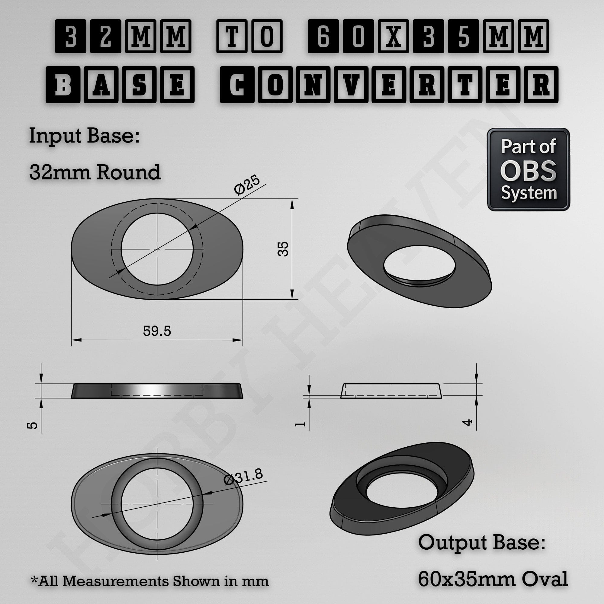 Base Round To Oval Bases Size Converters 3d Print Full Range