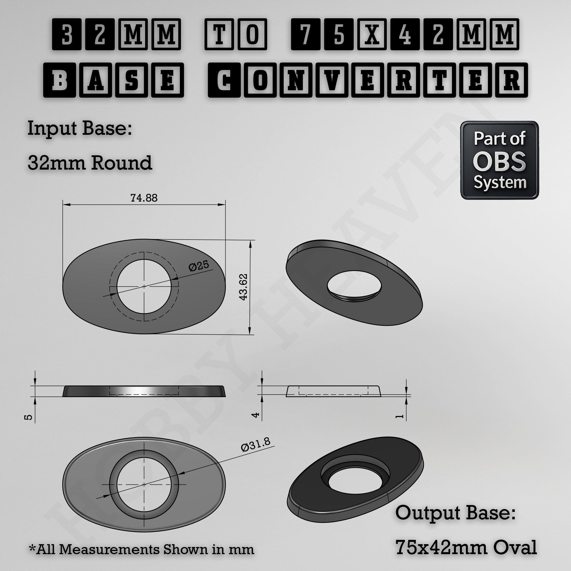 Base Round To Oval Bases Size Converters 3d Print Full Range