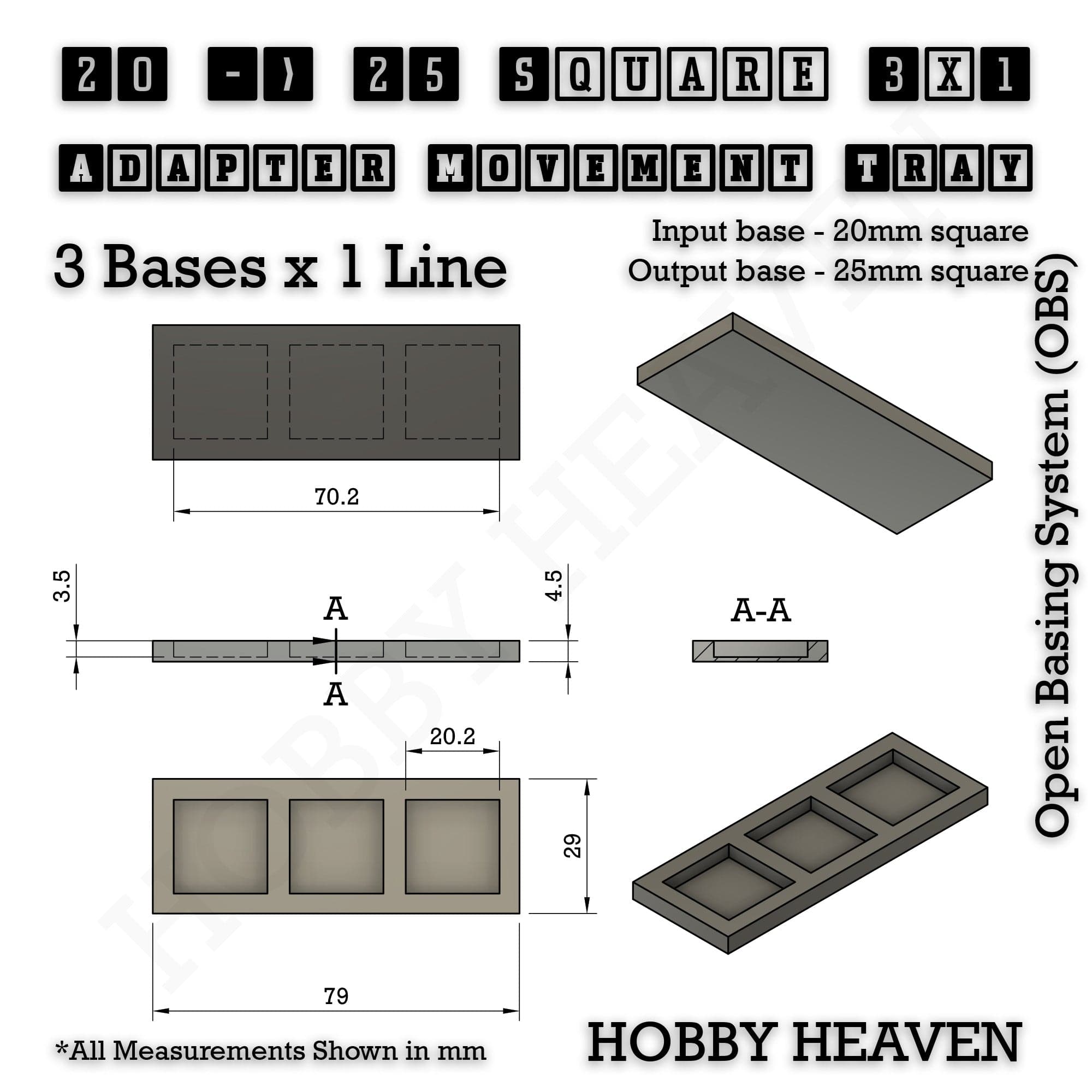 Movement Tray Square and Rectangle Movement Trays Adapters for Tabletop Games