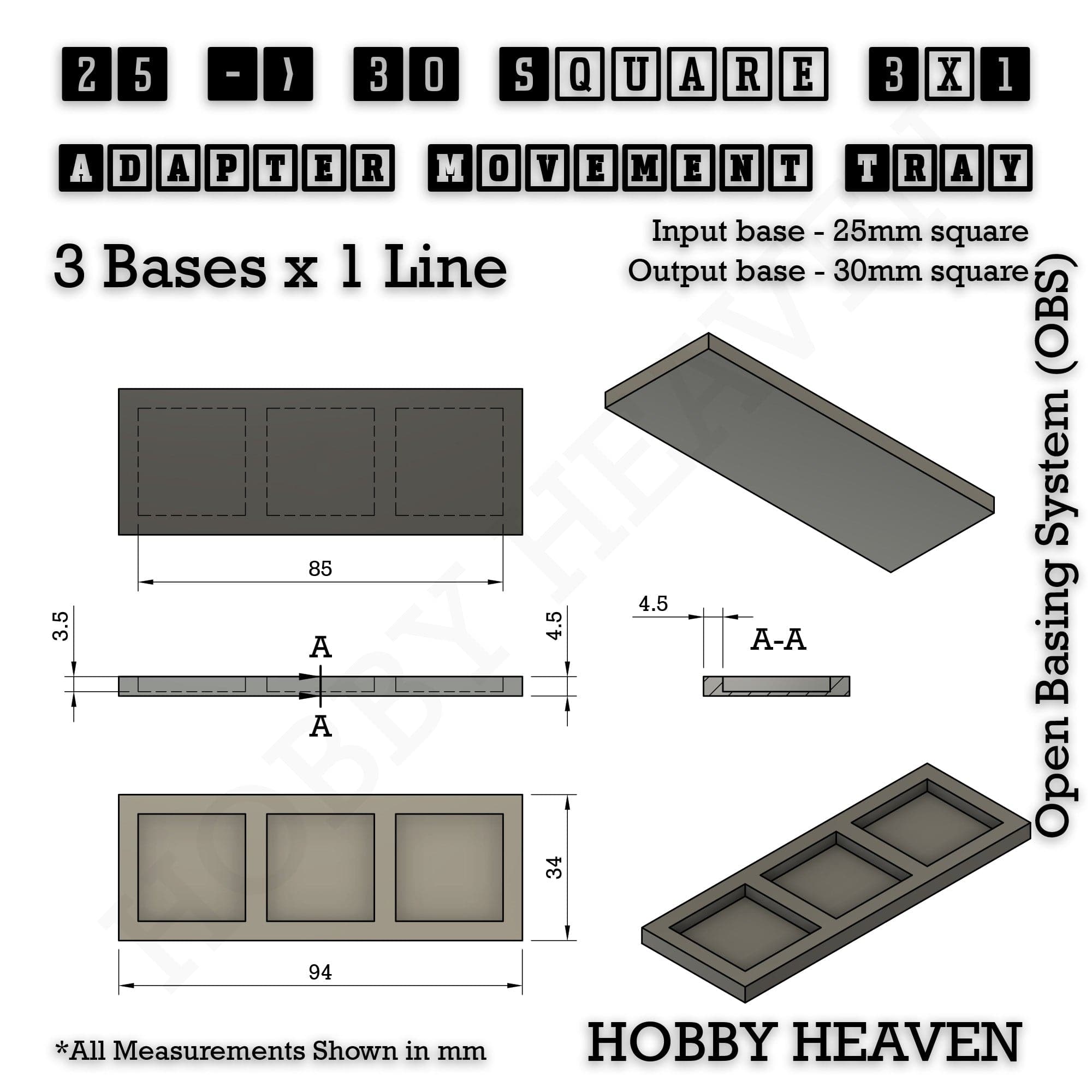 Movement Tray Square and Rectangle Movement Trays Adapters for Tabletop Games