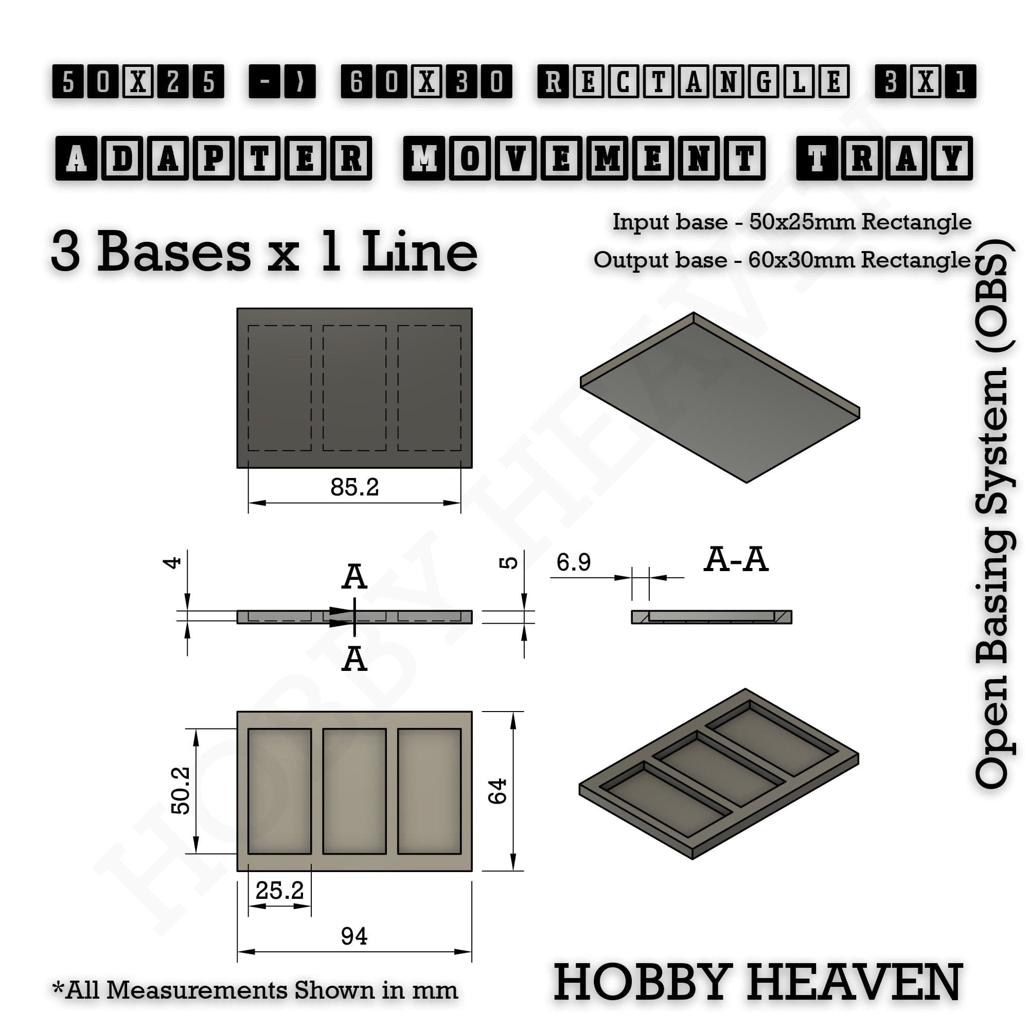 Movement Tray Square and Rectangle Movement Trays Adapters for Tabletop Games