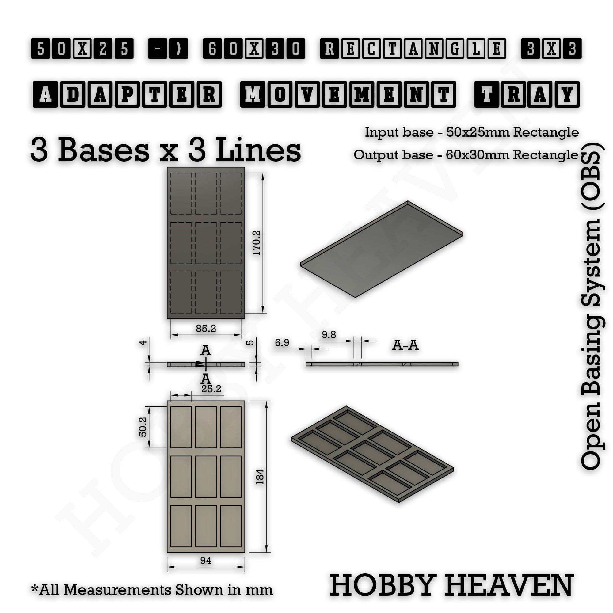 Movement Tray Square and Rectangle Movement Trays Adapters for Tabletop Games