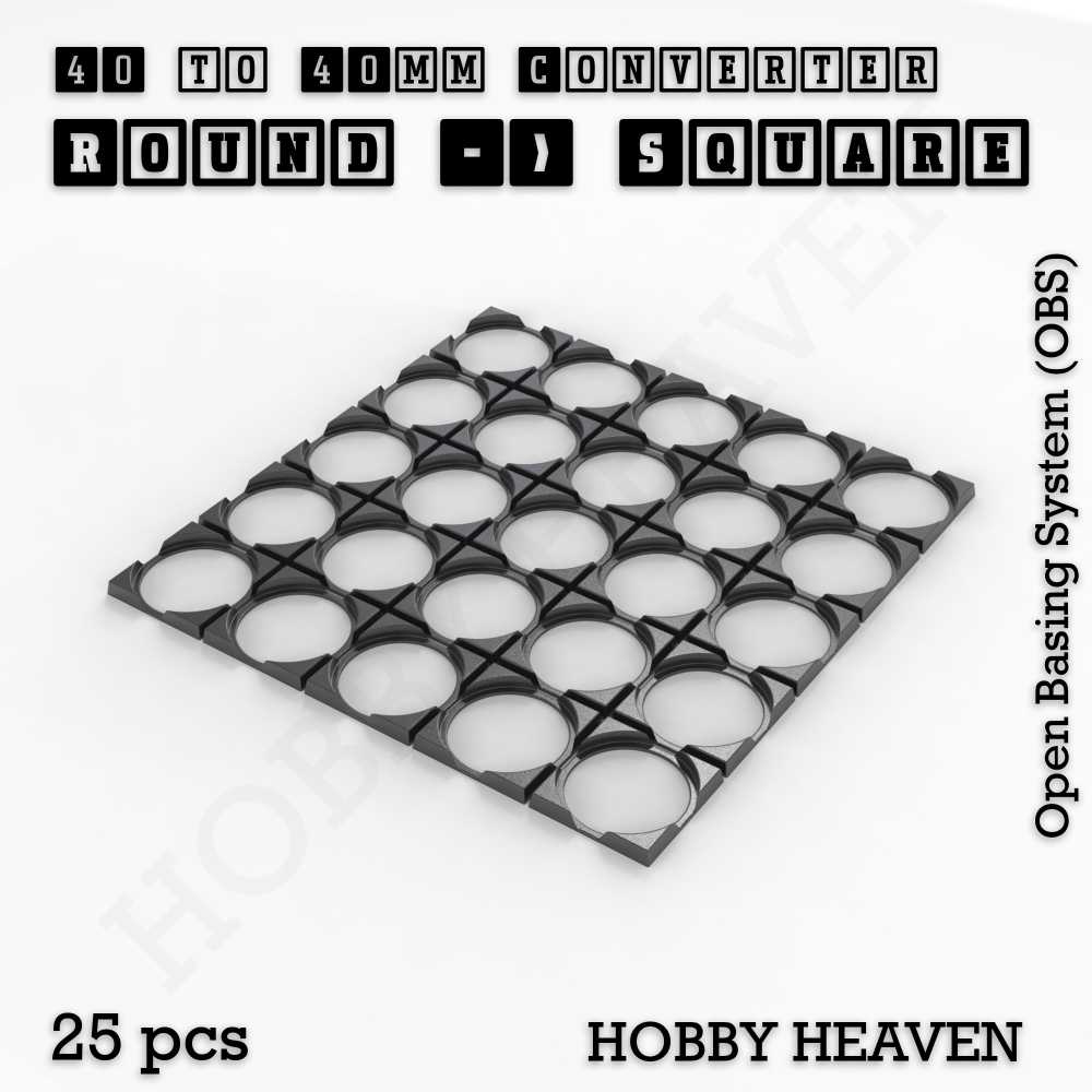Base 40mm To 40mm Square Converter x25pcs Round to Square Bases Shape and Size Converters 3d Print Full Range