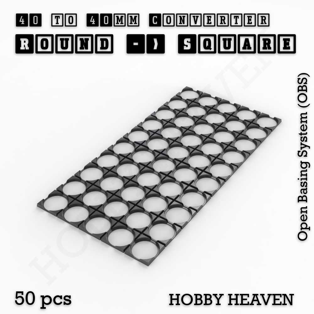 Base 40mm To 40mm Square Converter x50pcs Round to Square Bases Shape and Size Converters 3d Print Full Range