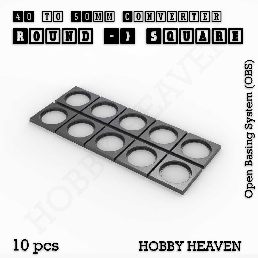 Base 40mm To 50mm Square Converter x10pcs Round to Square Bases Shape and Size Converters 3d Print Full Range