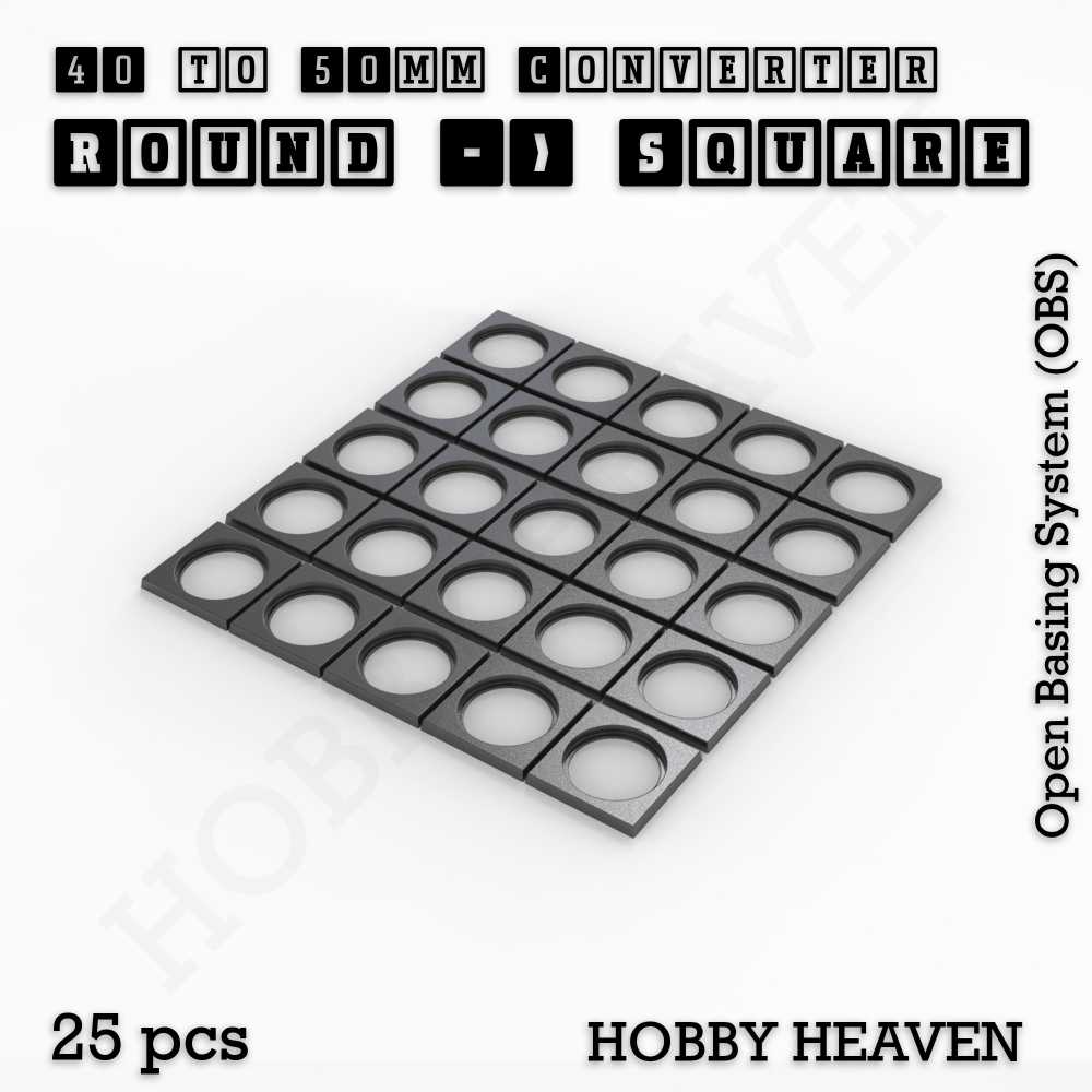 Base 40mm To 50mm Square Converter x25pcs Round to Square Bases Shape and Size Converters 3d Print Full Range