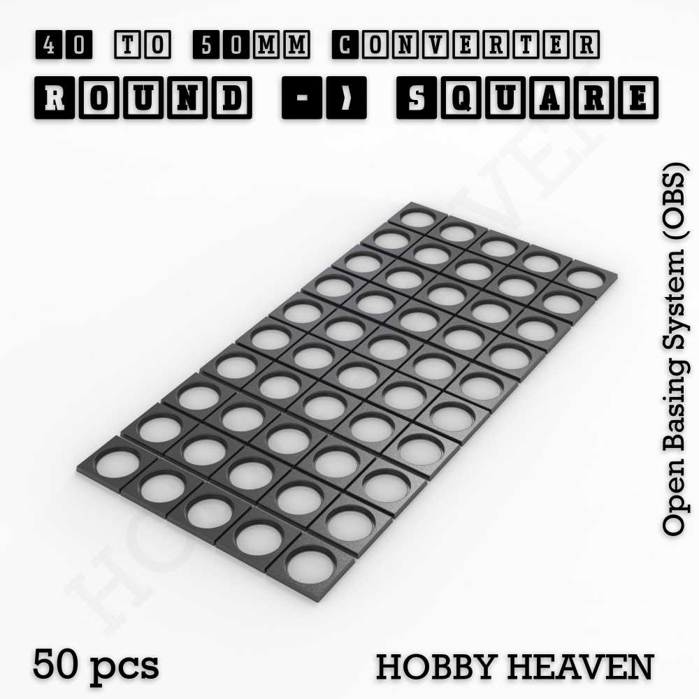 Base 40mm To 50mm Square Converter x50pcs Round to Square Bases Shape and Size Converters 3d Print Full Range