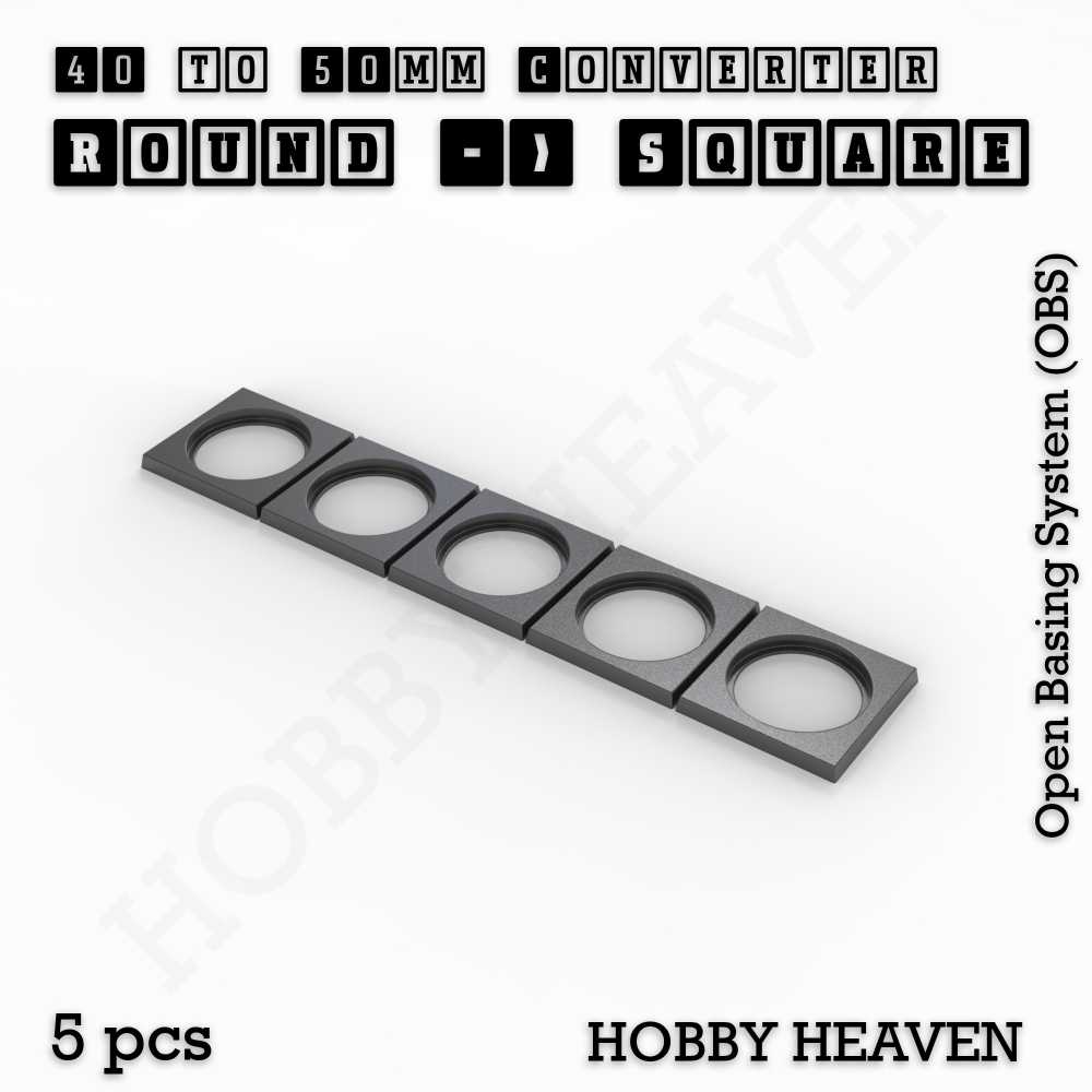 Base 40mm To 50mm Square Converter x5pcs Round to Square Bases Shape and Size Converters 3d Print Full Range