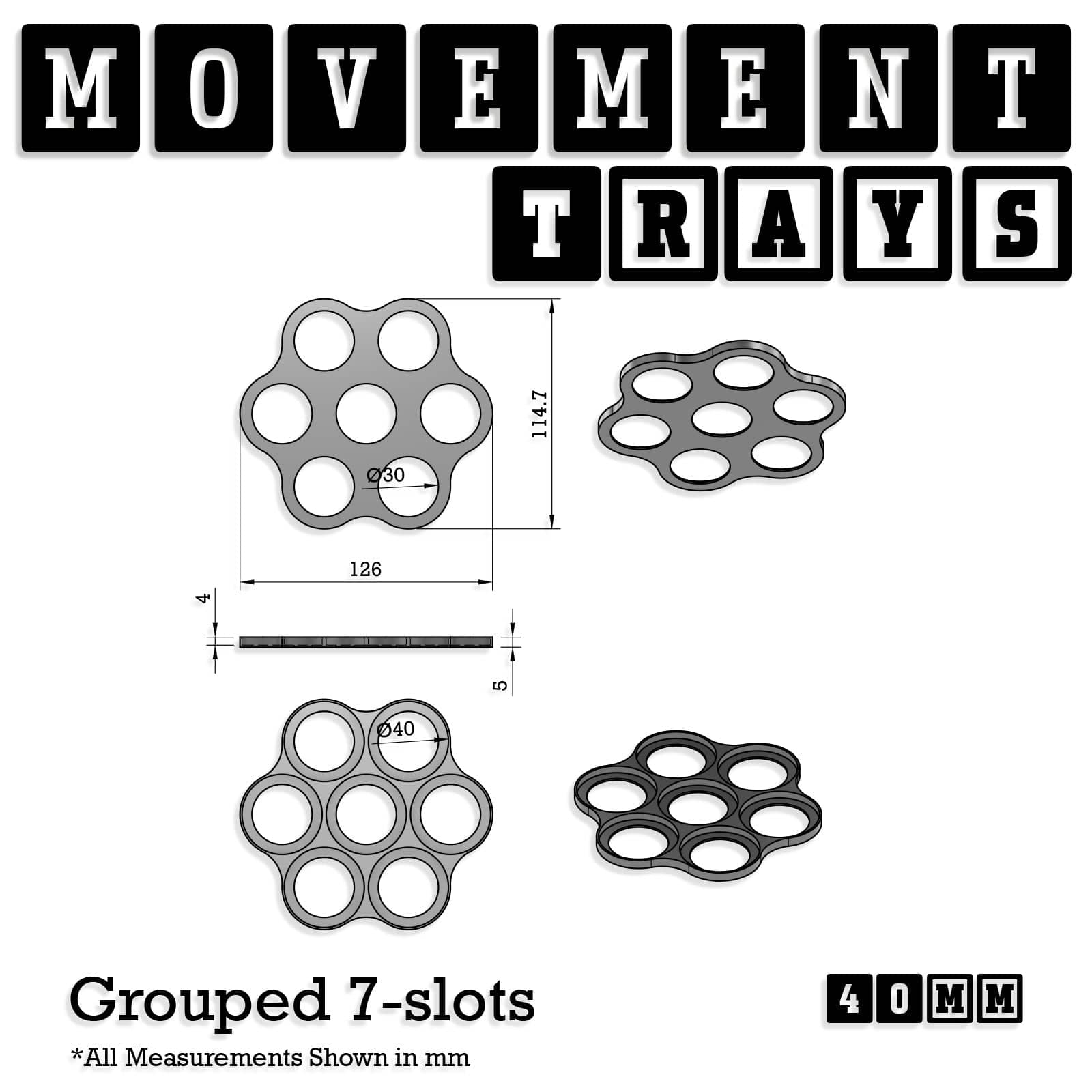 Movement Tray 40mm Movement Trays for Miniatures | Tabletop Wargames Compatible | Full Range