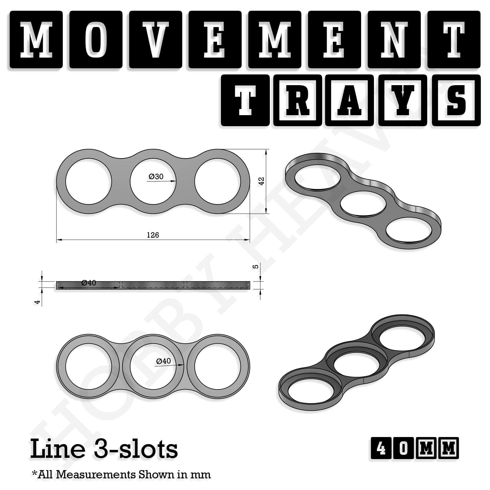 Movement Tray 40mm Movement Trays for Miniatures | Tabletop Wargames Compatible | Full Range