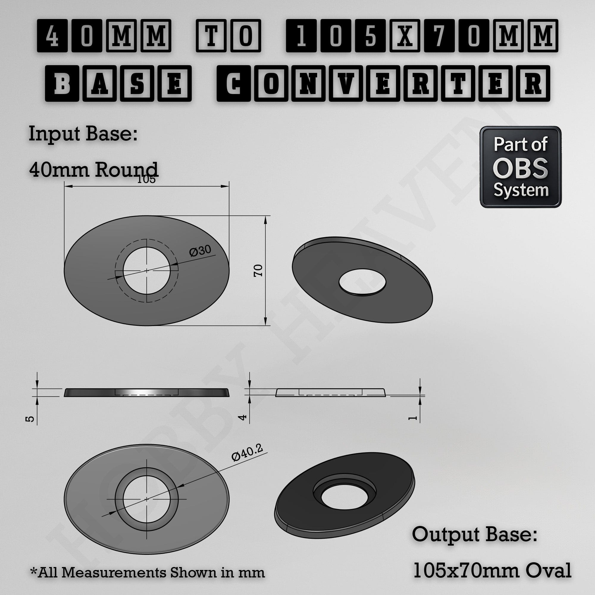 Base Round To Oval Bases Size Converters 3d Print Full Range