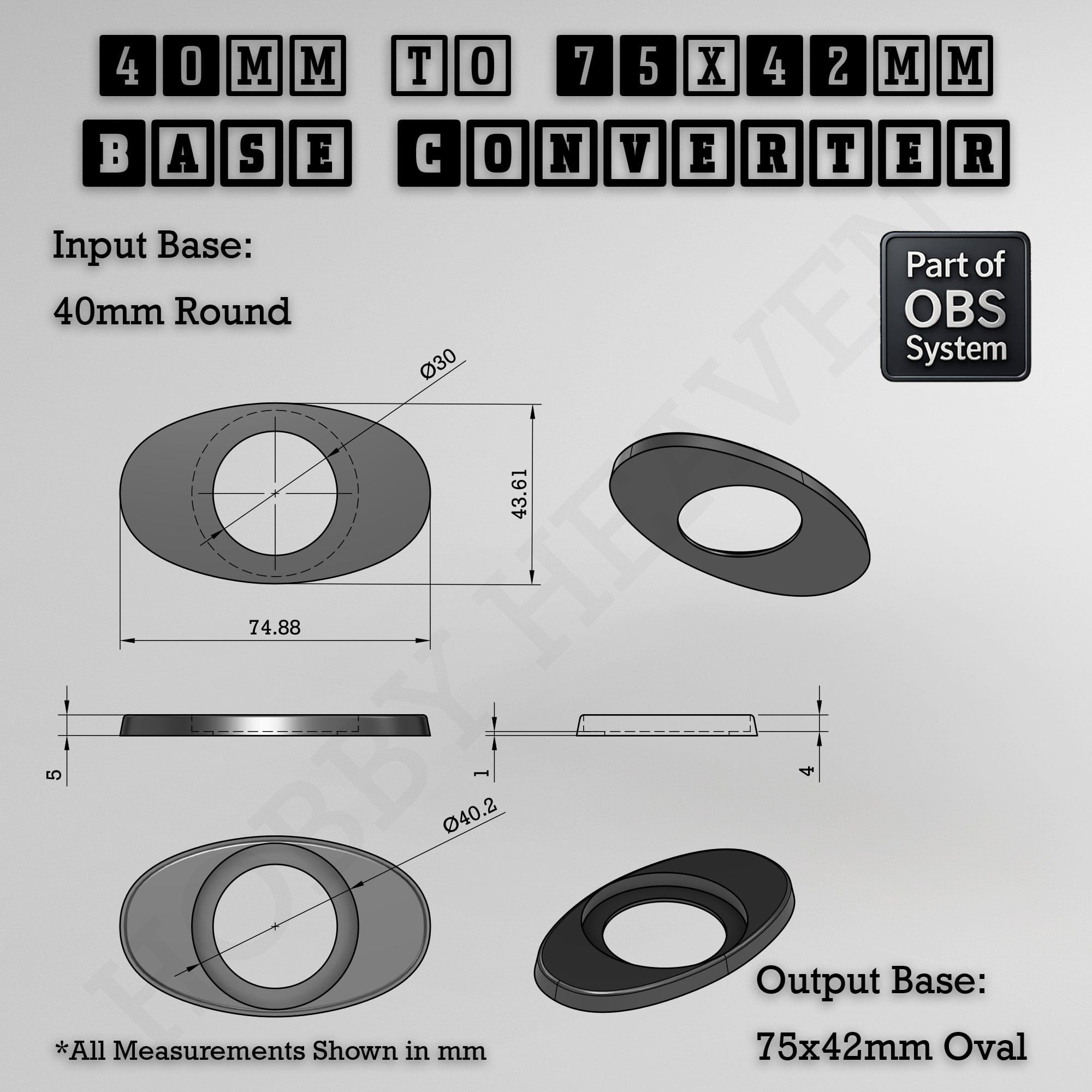 Base Round To Oval Bases Size Converters 3d Print Full Range