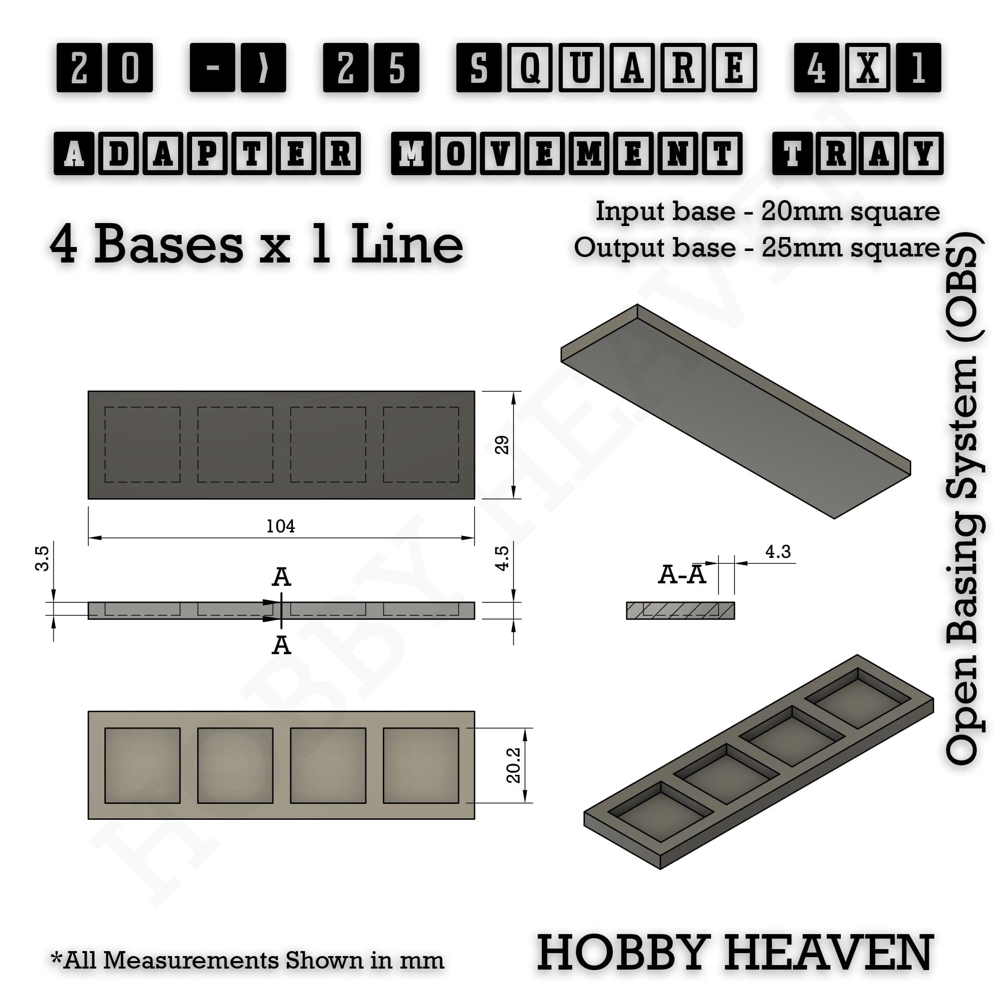 Movement Tray Square and Rectangle Movement Trays Adapters for Tabletop Games