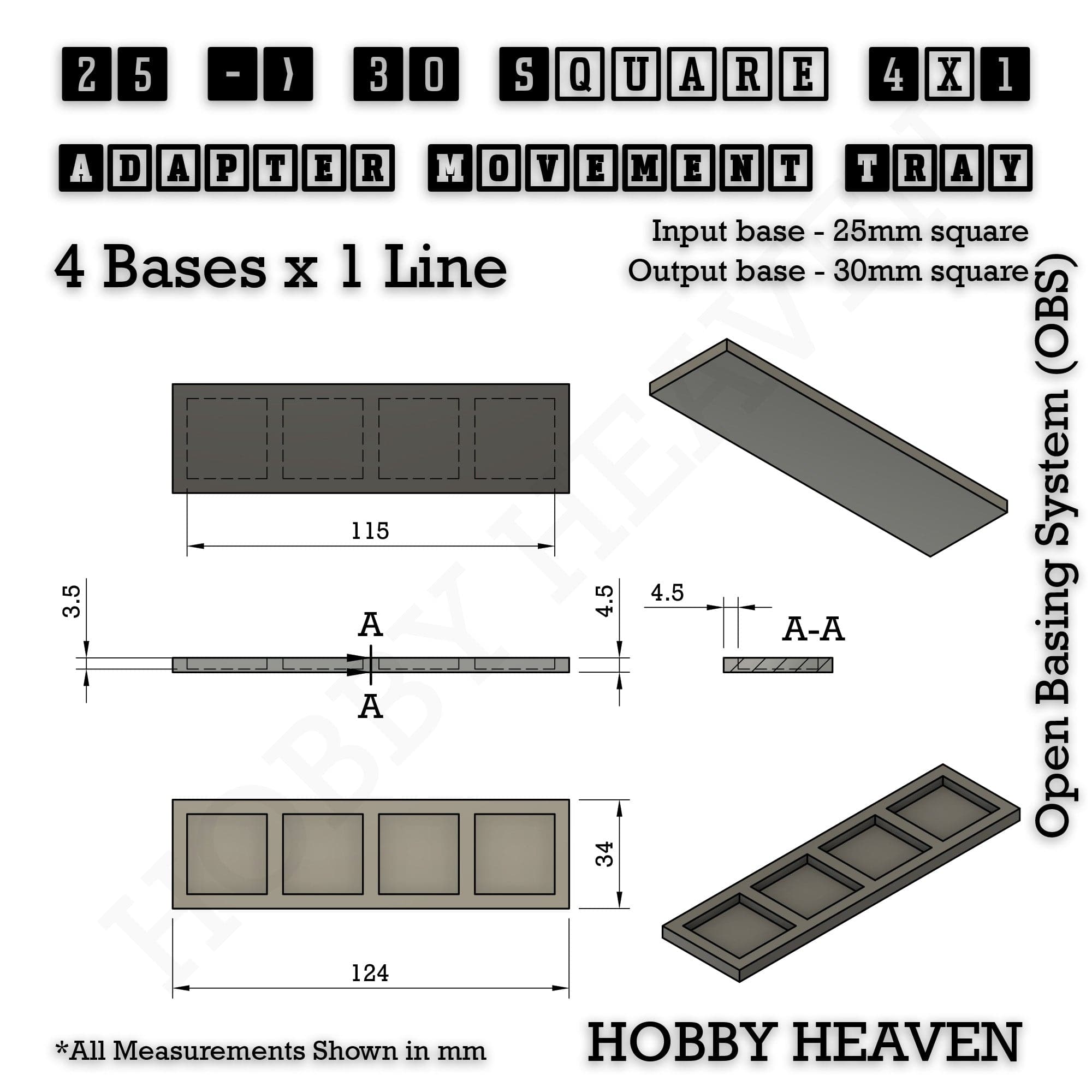 Movement Tray Square and Rectangle Movement Trays Adapters for Tabletop Games