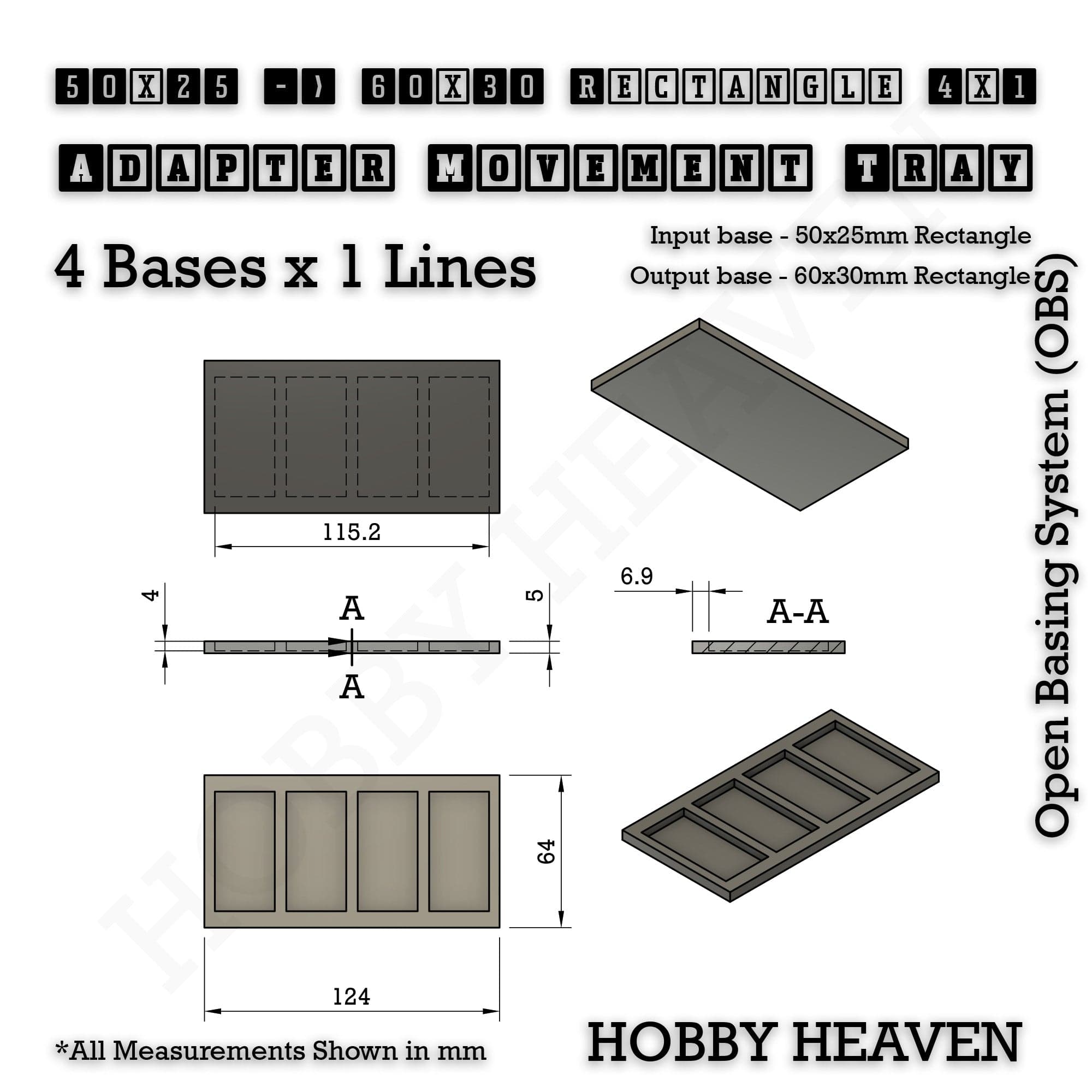 Movement Tray Square and Rectangle Movement Trays Adapters for Tabletop Games