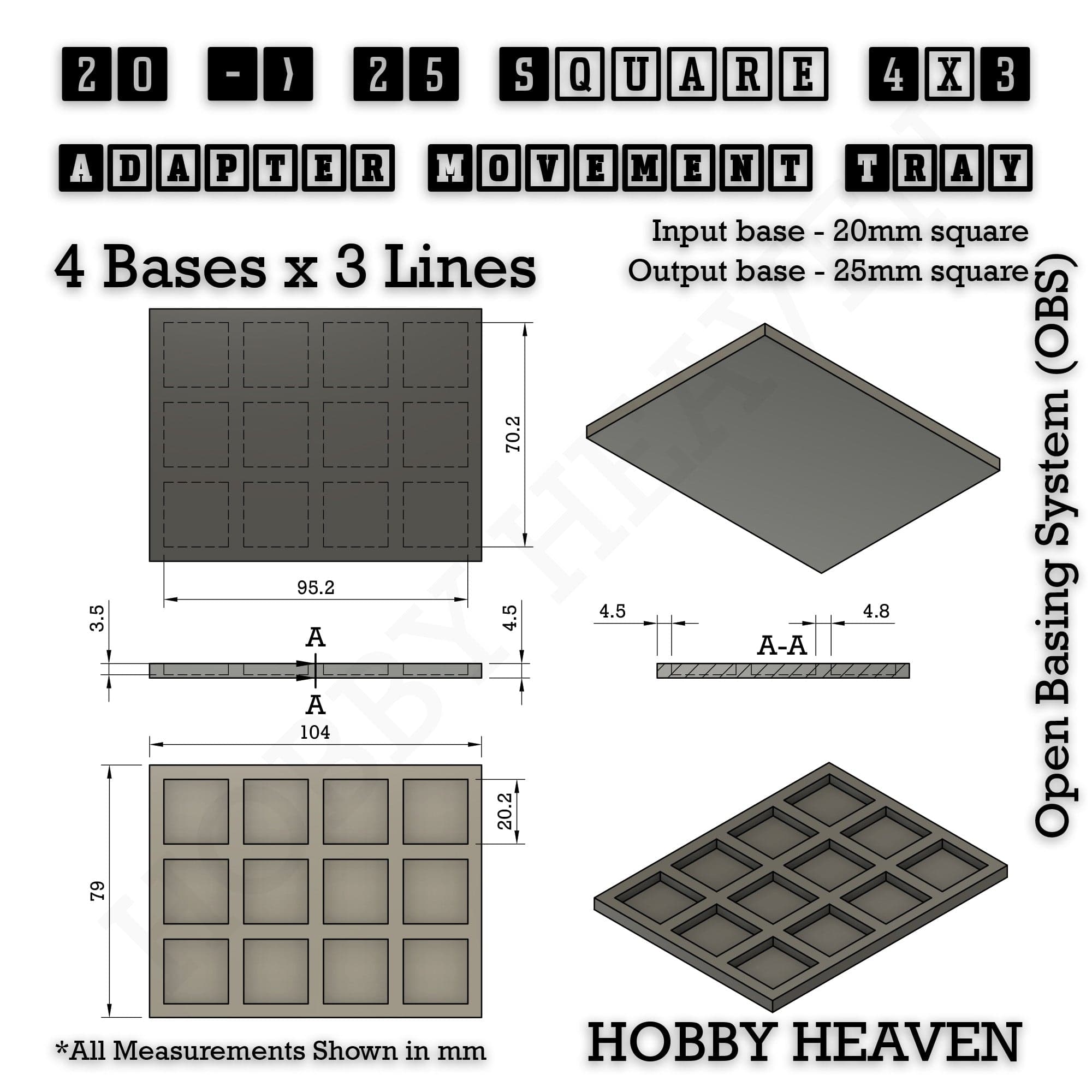 Movement Tray Square and Rectangle Movement Trays Adapters for Tabletop Games