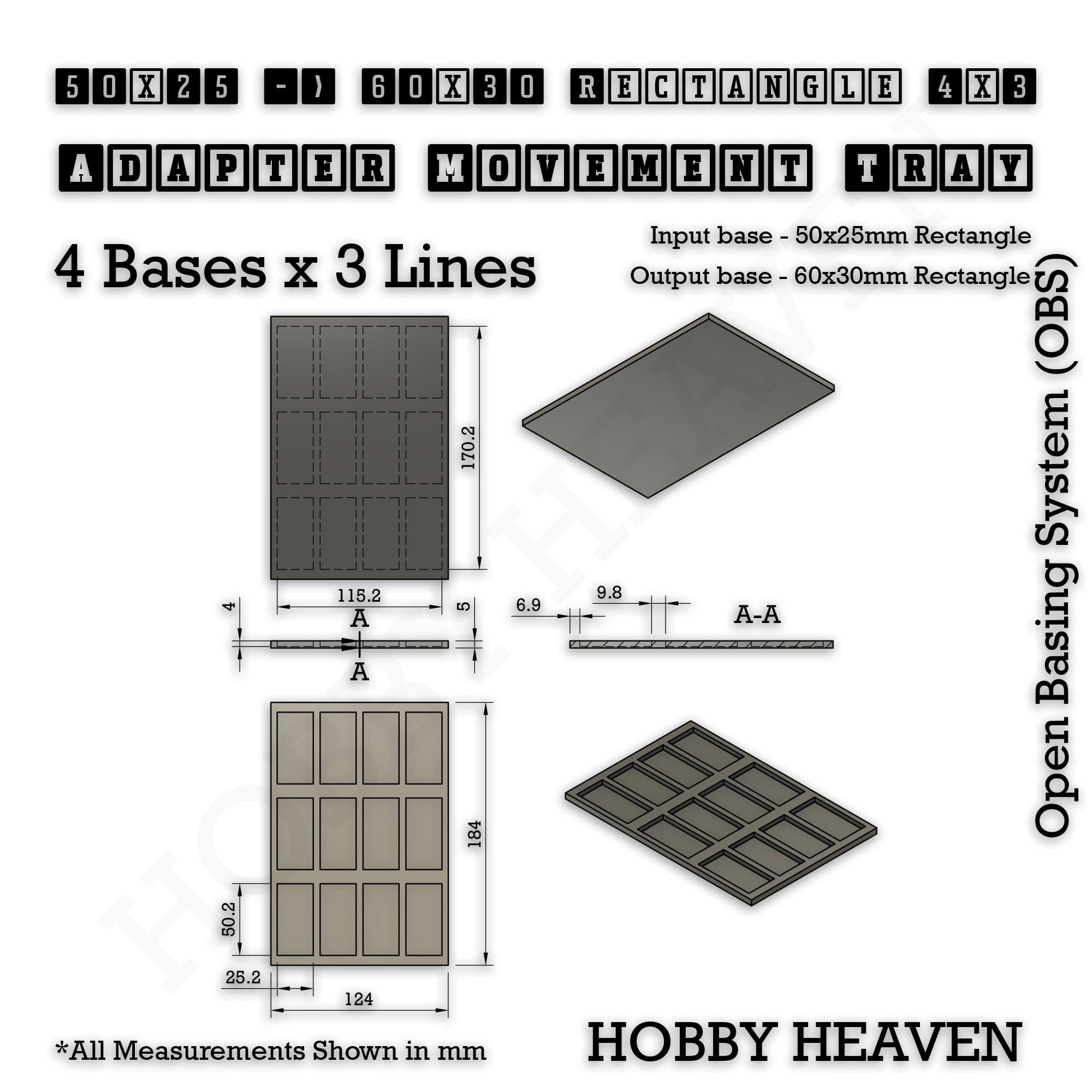 Movement Tray Square and Rectangle Movement Trays Adapters for Tabletop Games