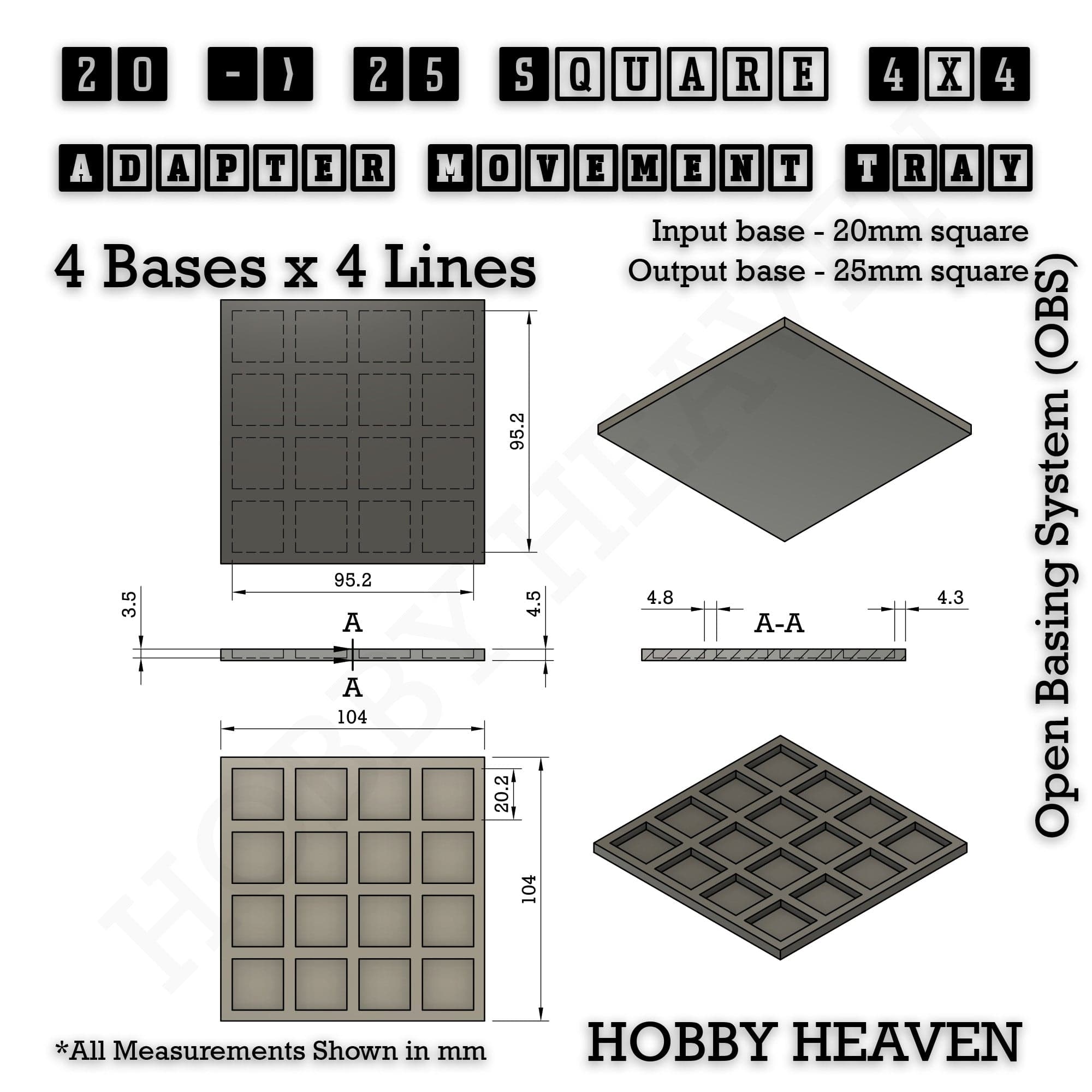 Movement Tray Square and Rectangle Movement Trays Adapters for Tabletop Games