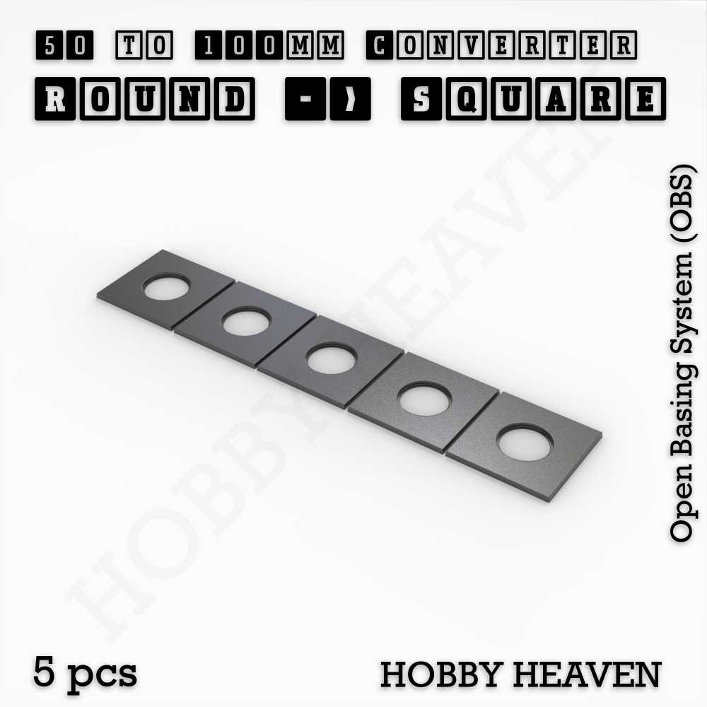 Base 50mm To 100mm Square Converter x5pcs Round to Square Bases Shape and Size Converters 3d Print Full Range