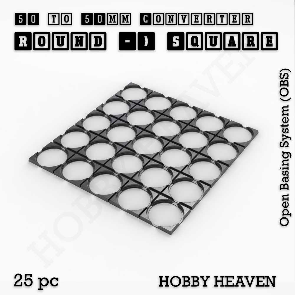 Base 50mm To 50mm Square Converter x25pcs Round to Square Bases Shape and Size Converters 3d Print Full Range