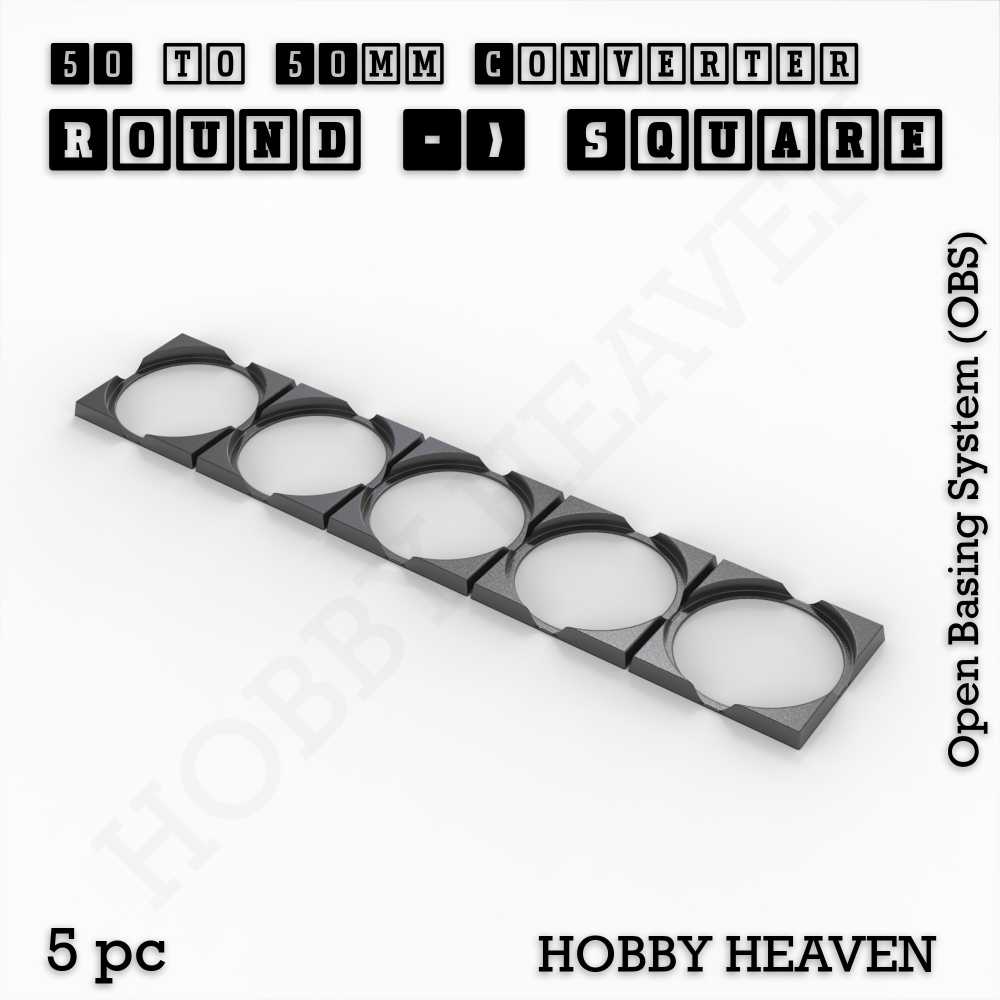 Base 50mm To 50mm Square Converter x5pcs Round to Square Bases Shape and Size Converters 3d Print Full Range