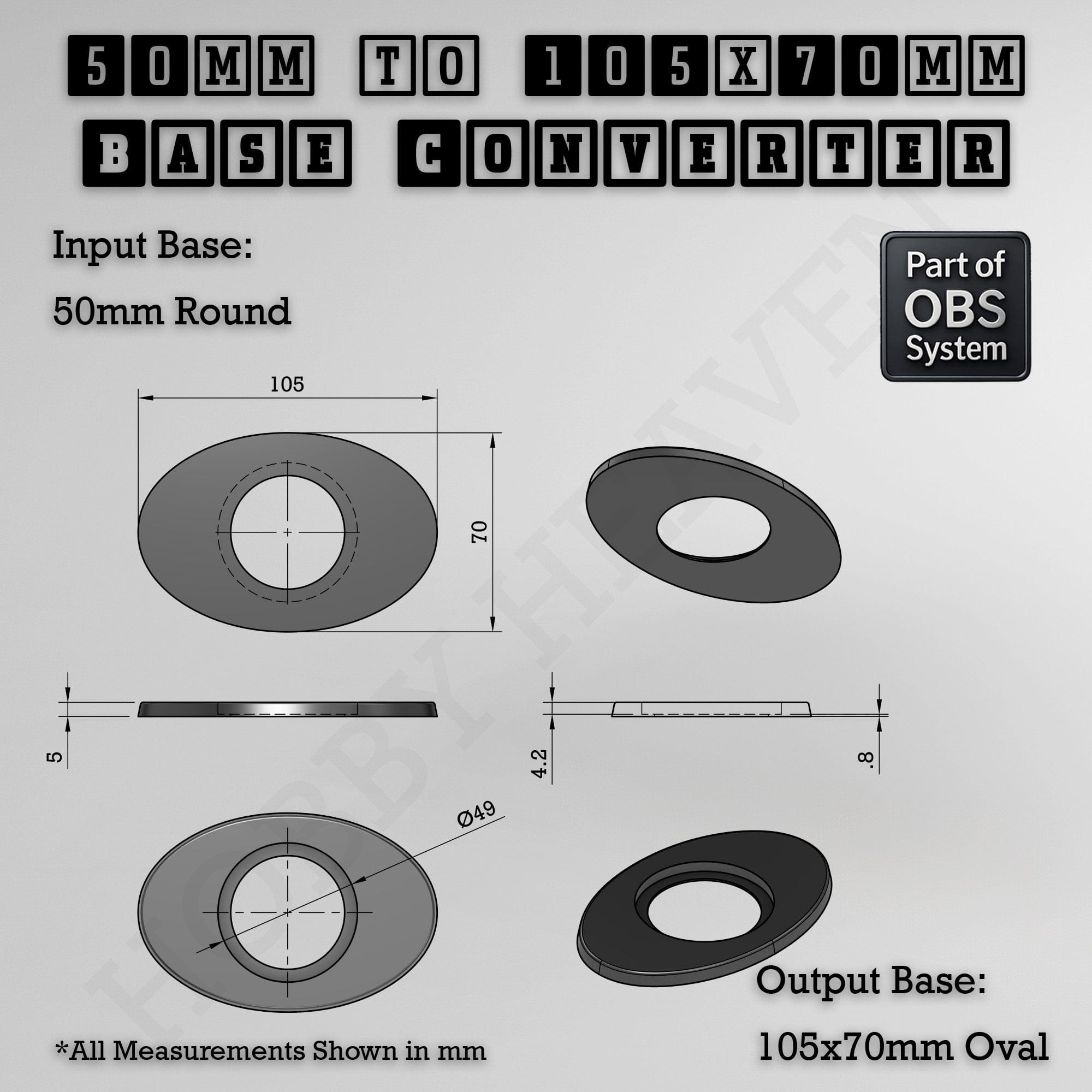 Base Round To Oval Bases Size Converters 3d Print Full Range