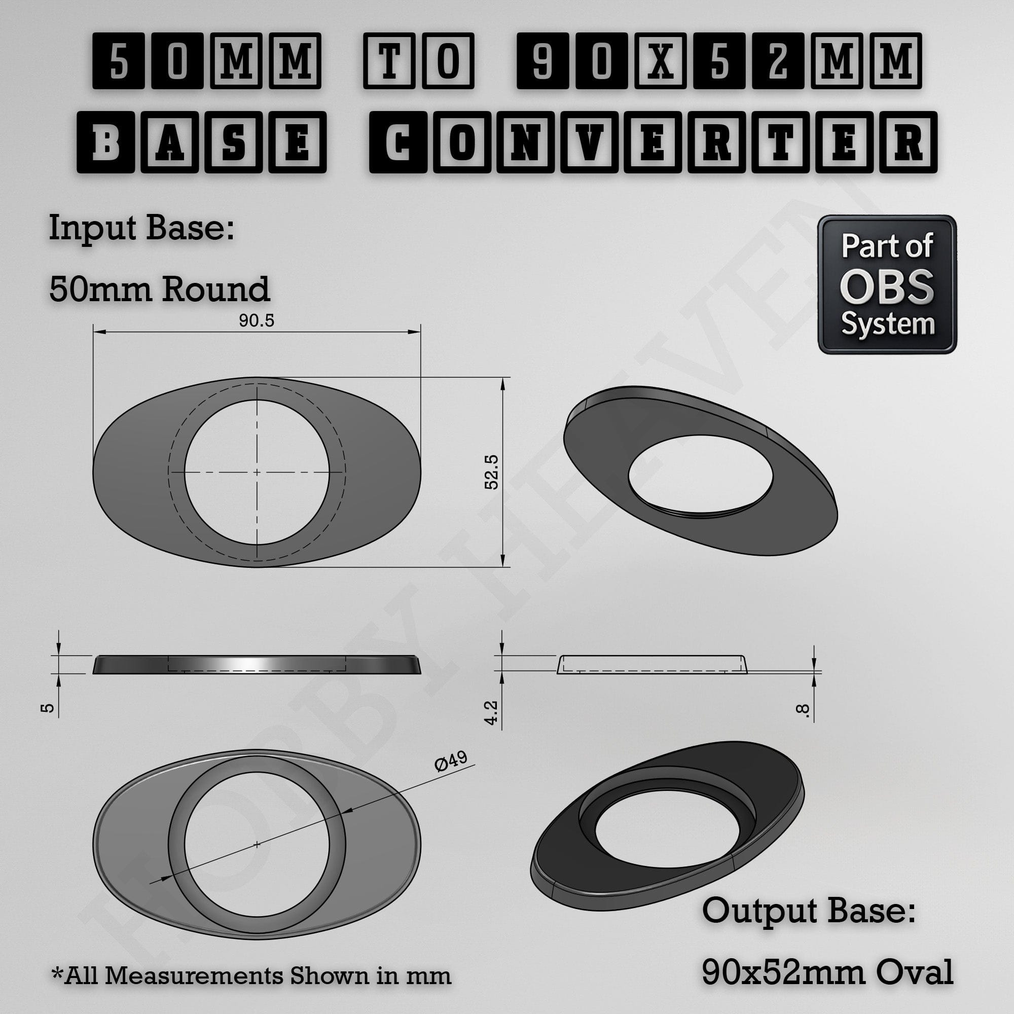 Base Round To Oval Bases Size Converters 3d Print Full Range