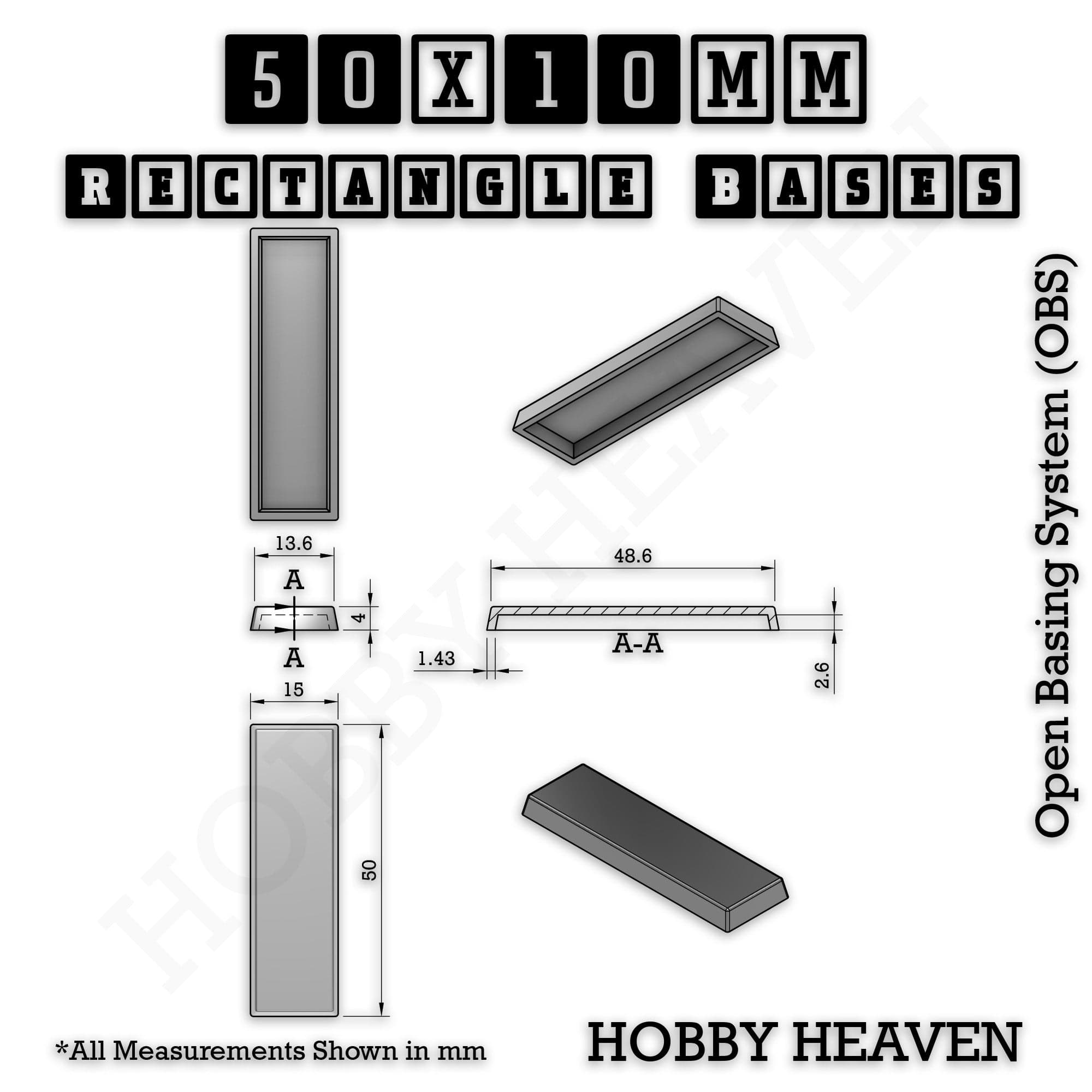 Base Rectangle Bases Range Sizes - 20x15mm to 75x25mm Small Sizes 3d Print Full Range Tabletop Games