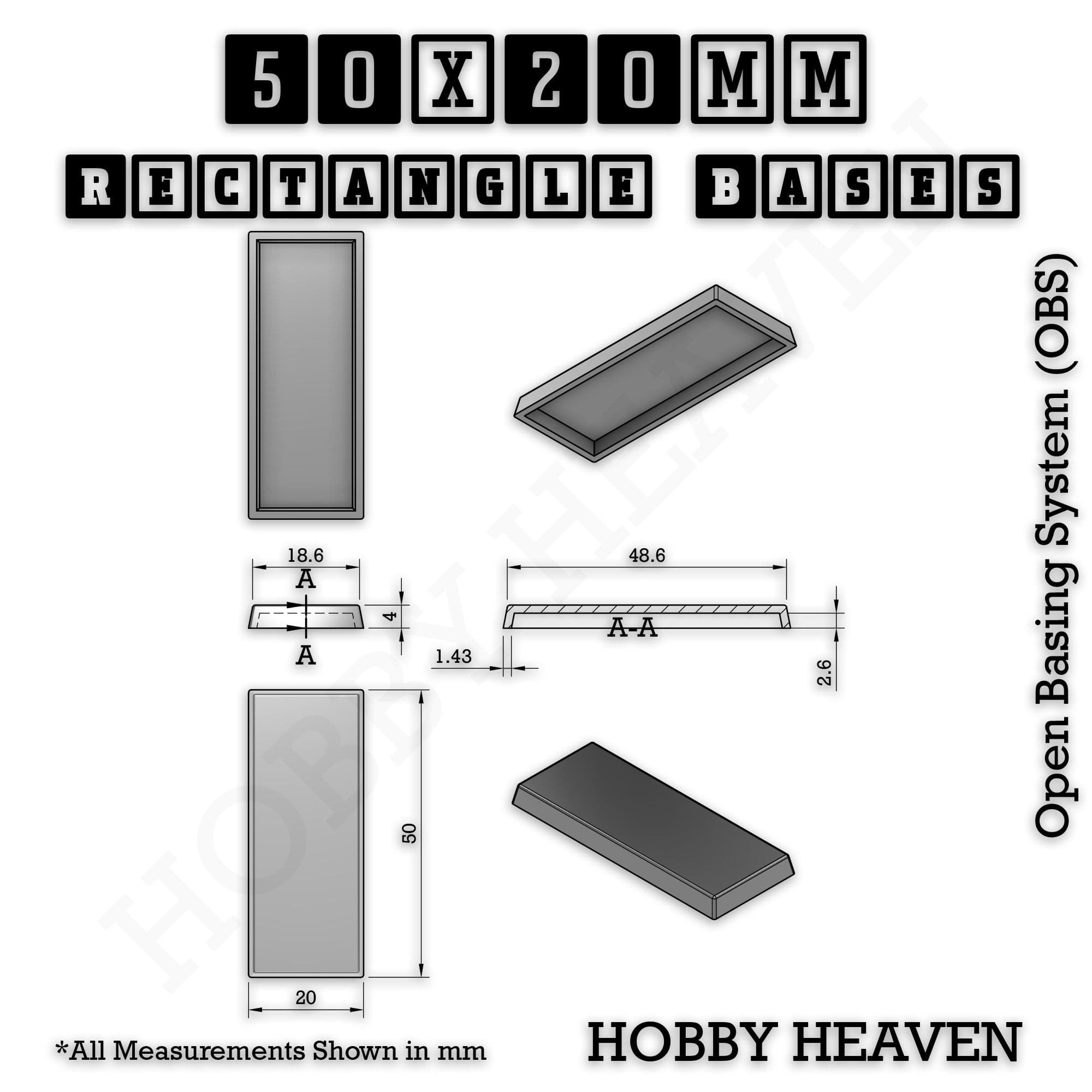 Base Rectangle Bases Range Sizes - 20x15mm to 75x25mm Small Sizes 3d Print Full Range Tabletop Games