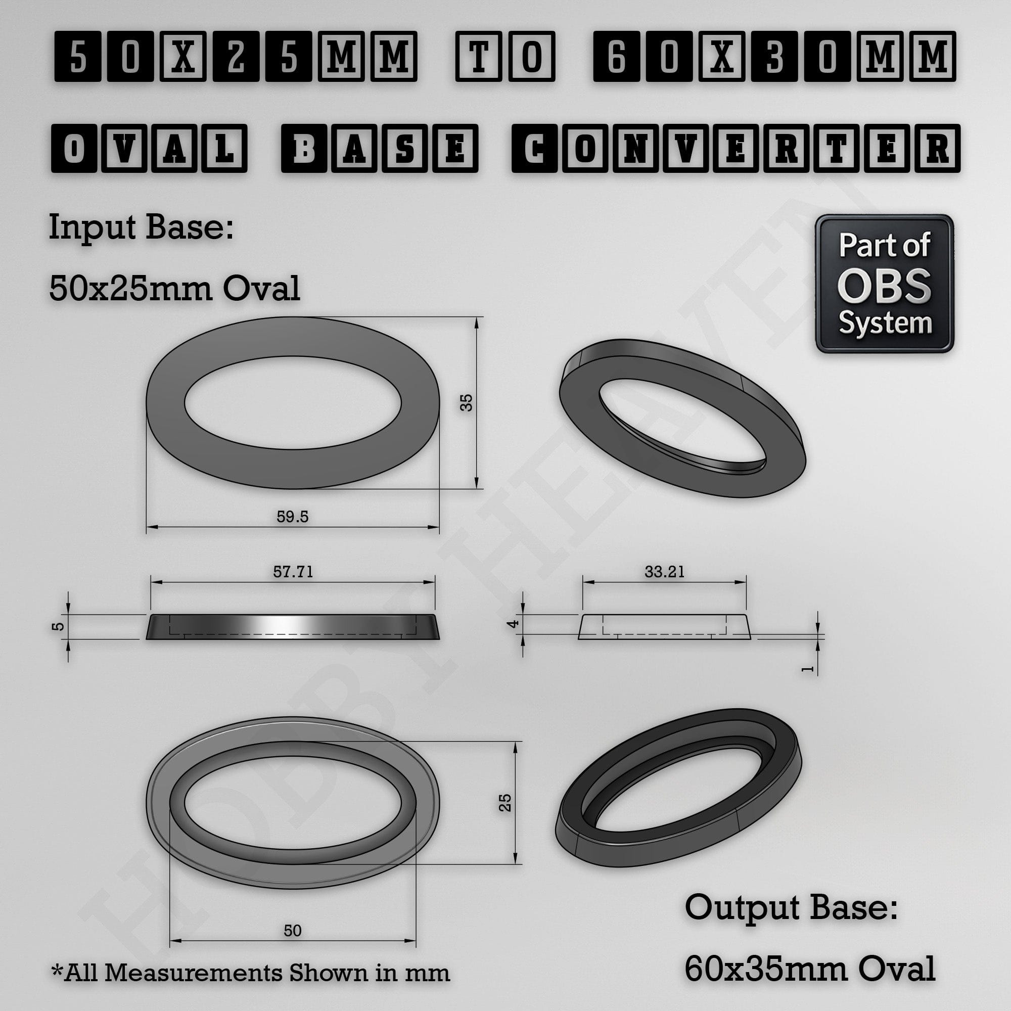 Base Oval To Oval Bases Size Converters 3d Print Full Range