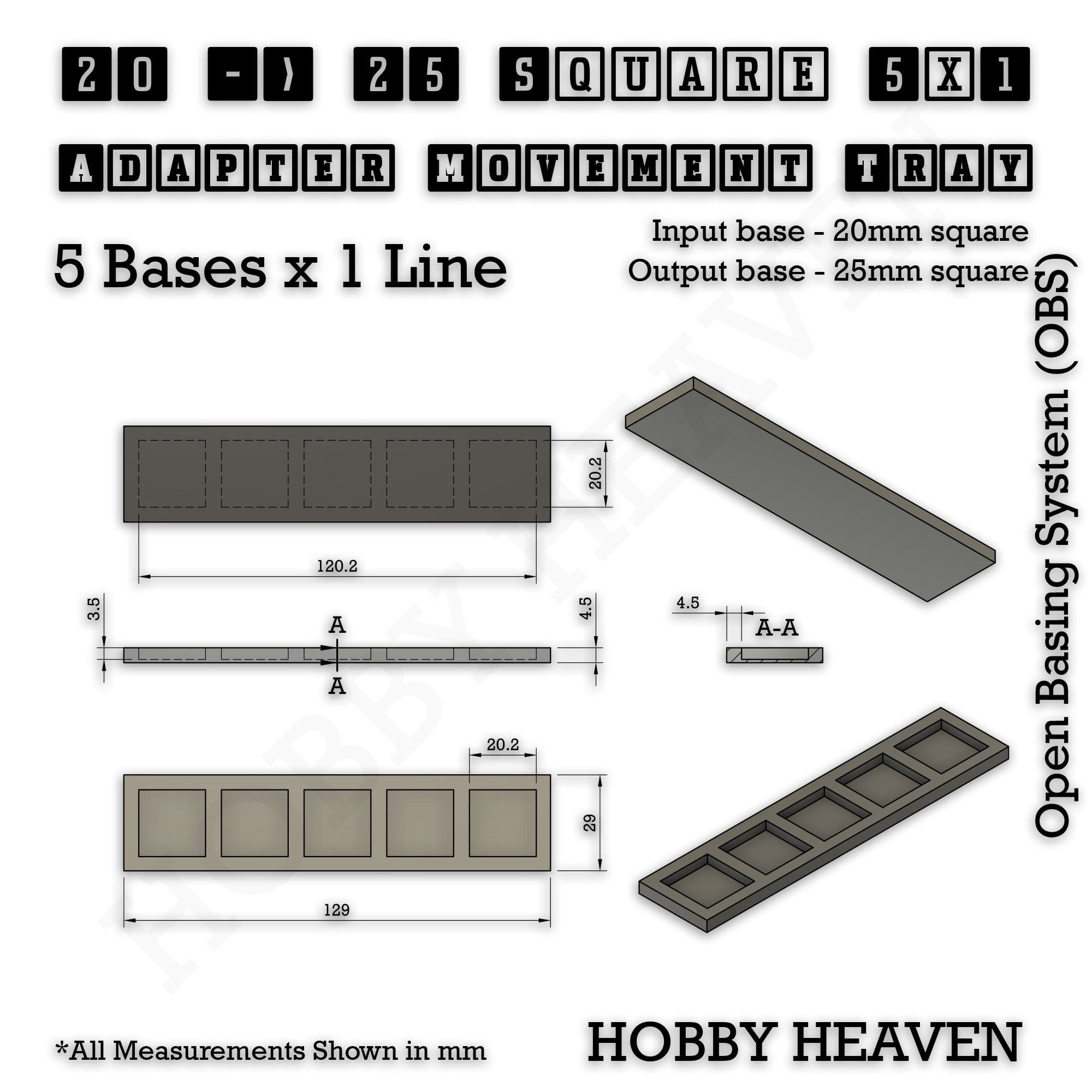 Movement Tray Square and Rectangle Movement Trays Adapters for Tabletop Games