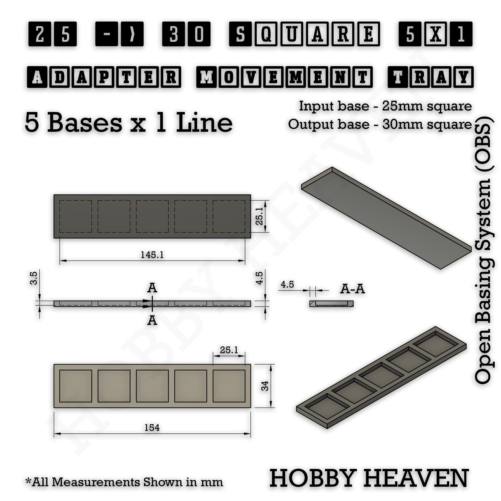 Movement Tray Square and Rectangle Movement Trays Adapters for Tabletop Games