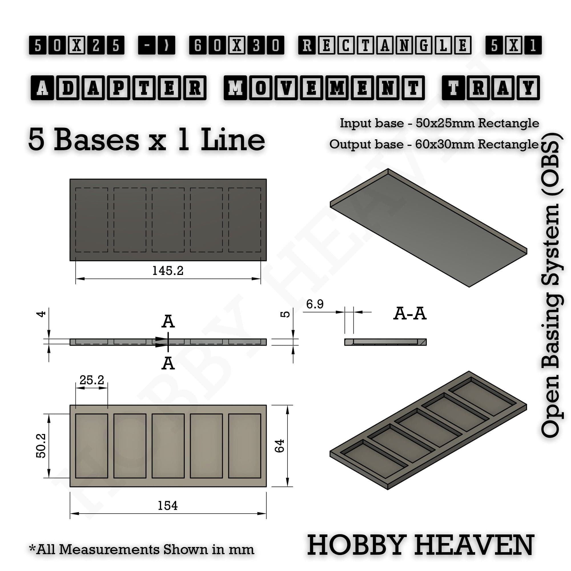 Movement Tray Square and Rectangle Movement Trays Adapters for Tabletop Games